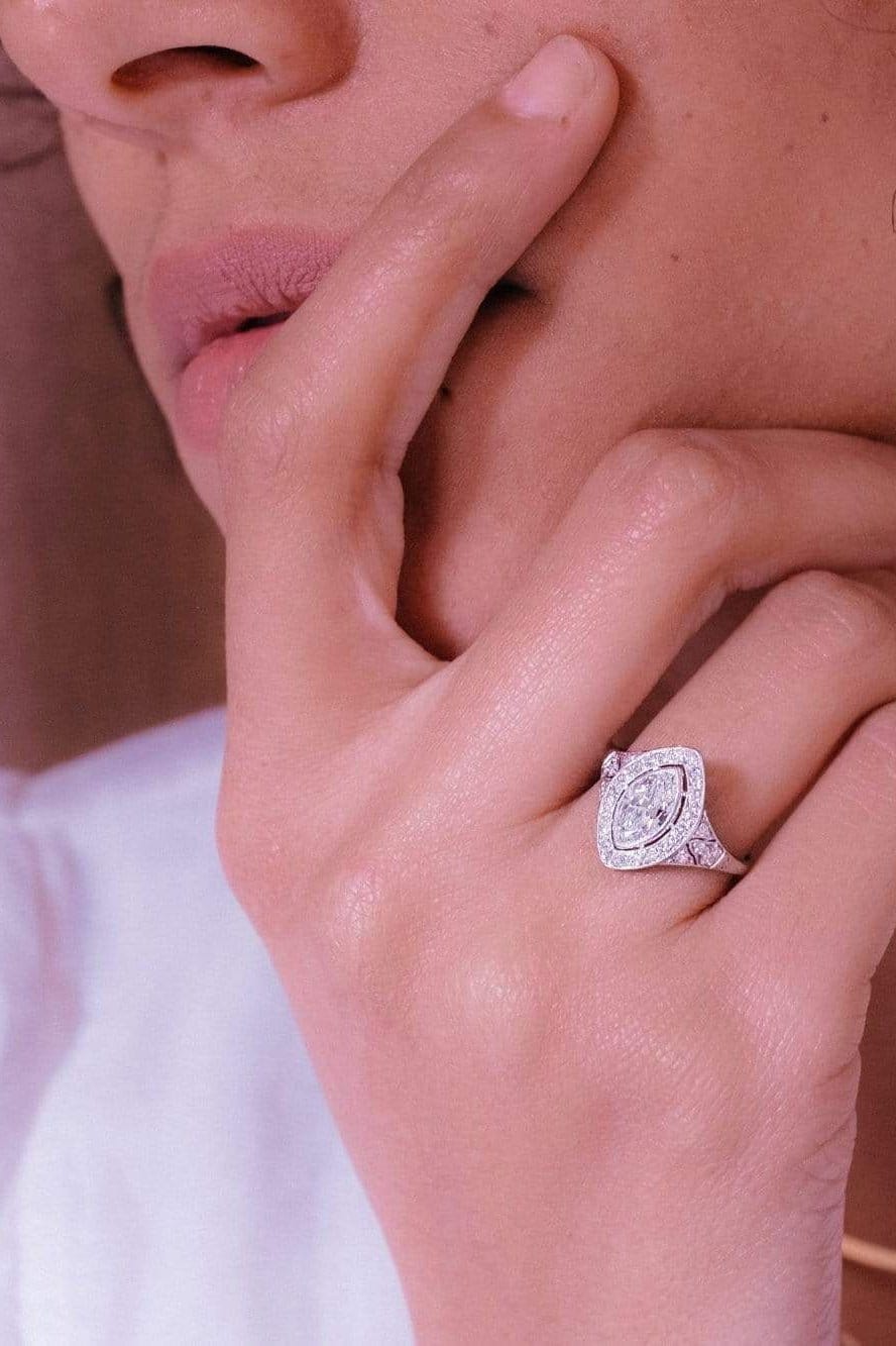 .94 Carat Golconda IIa Marquise Art Deco Diamond Engagement Ring - Image 5