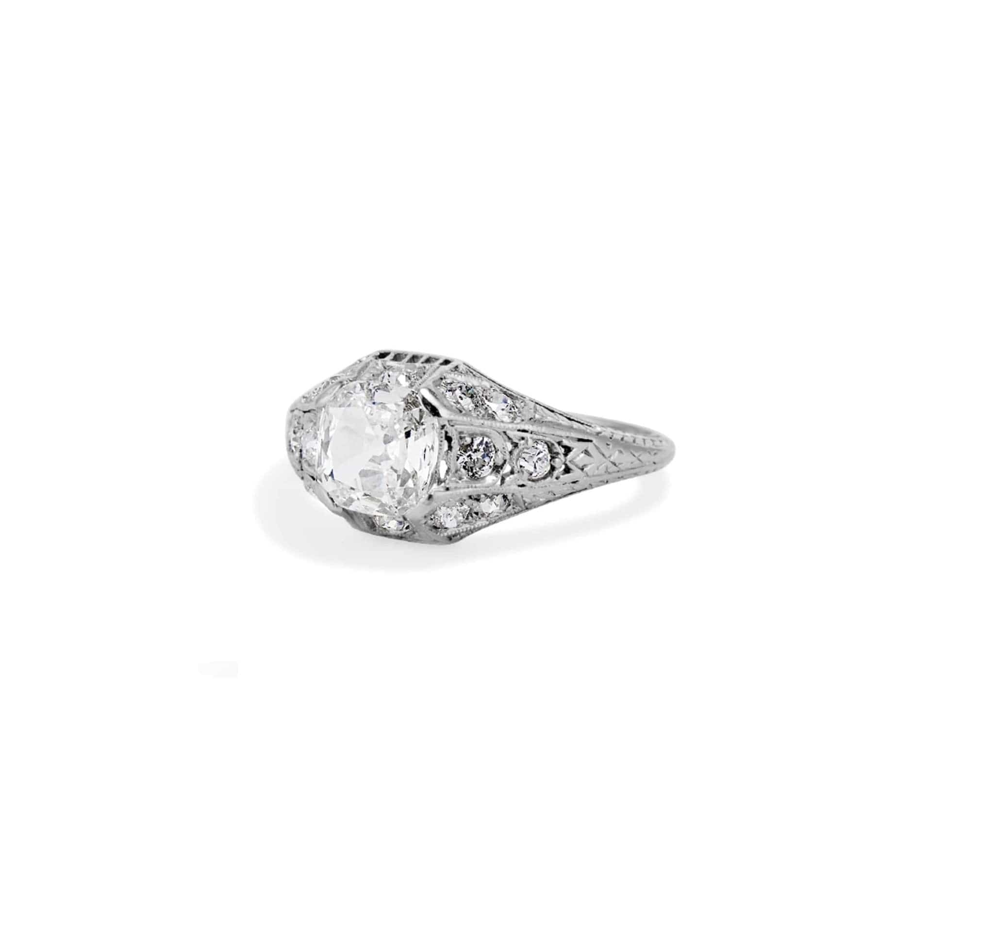 Edwardian 1.02 Carat Old Mine Cushion Cut Diamond Filigree Ring - Image 2