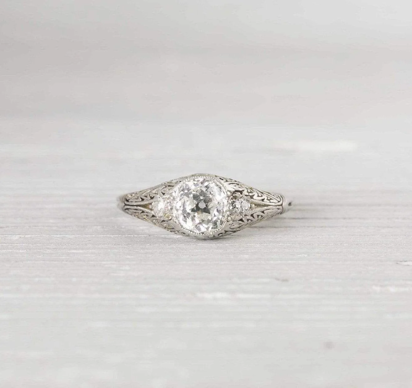 1.02 Carat Vintage Cushion Cut Diamond Engagement Ring - Image 2