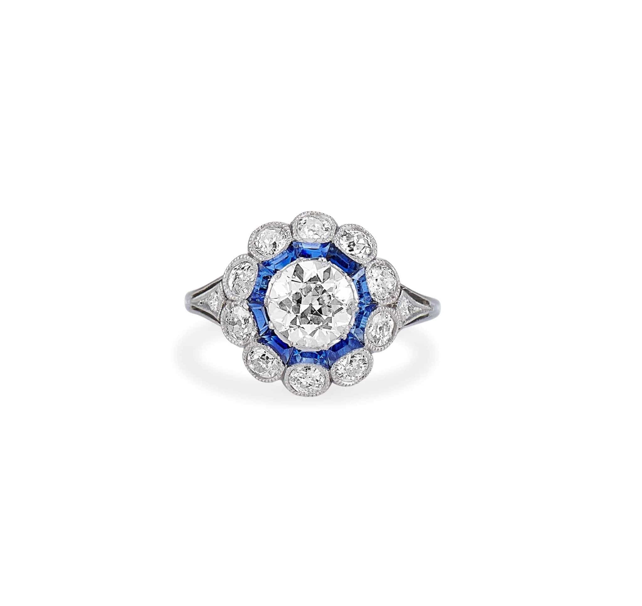 Art Deco 1.05 Carat Diamond & Sapphire French Ring - Image 2