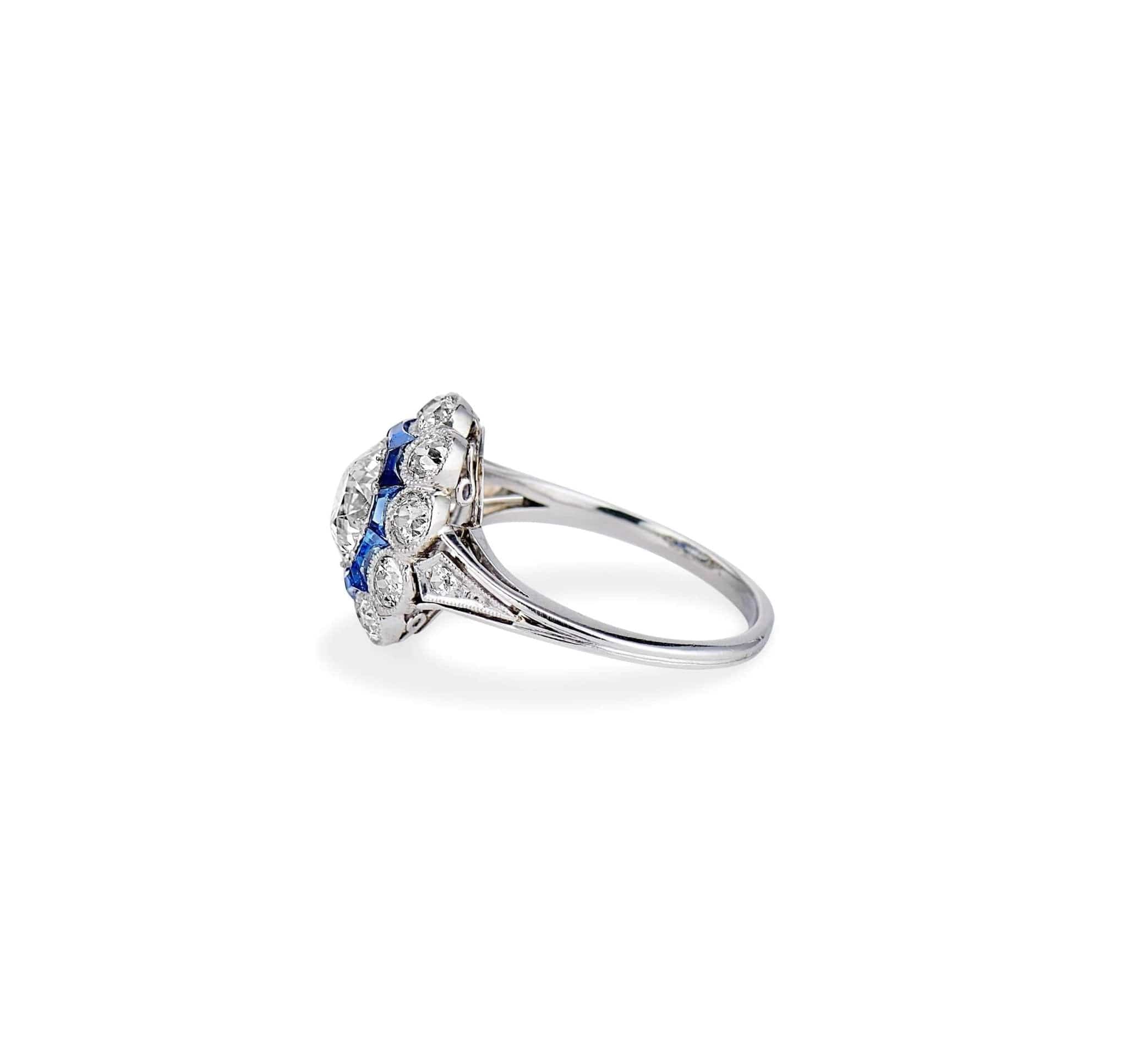 Art Deco 1.05 Carat Diamond & Sapphire French Ring - Image 3