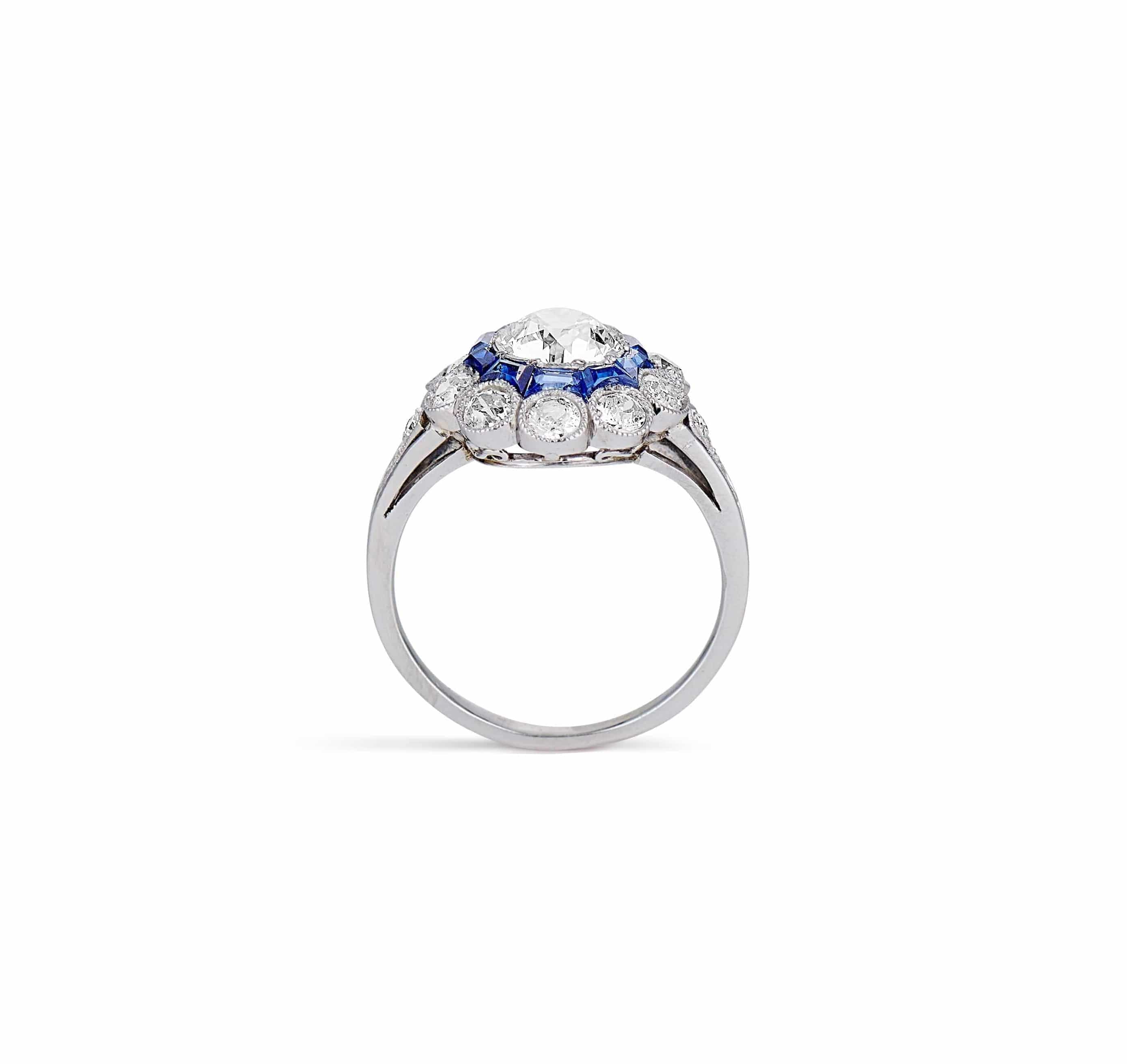 Art Deco 1.05 Carat Diamond & Sapphire French Ring - Image 4