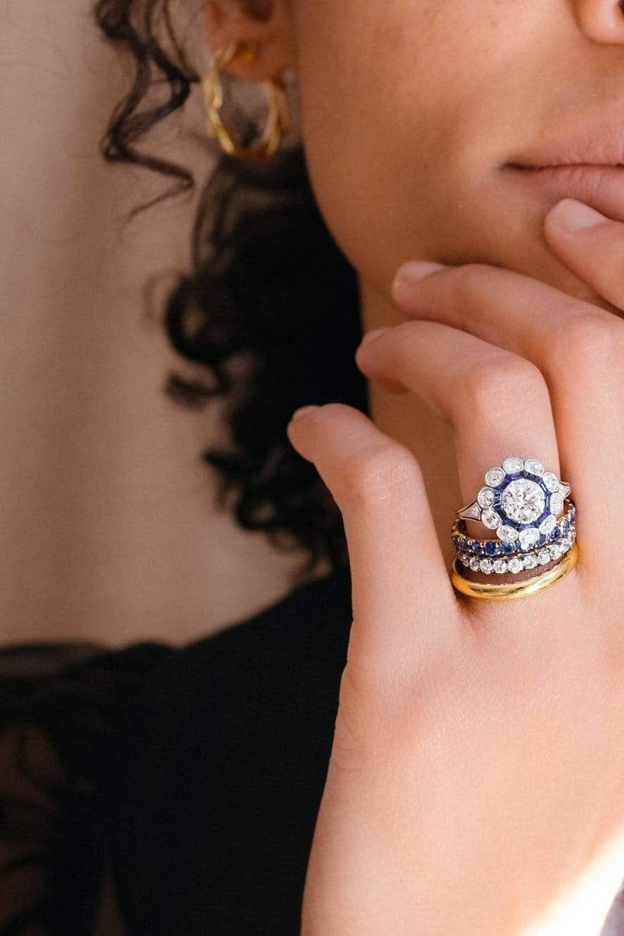 Art Deco 1.05 Carat Diamond & Sapphire French Ring - Image 6