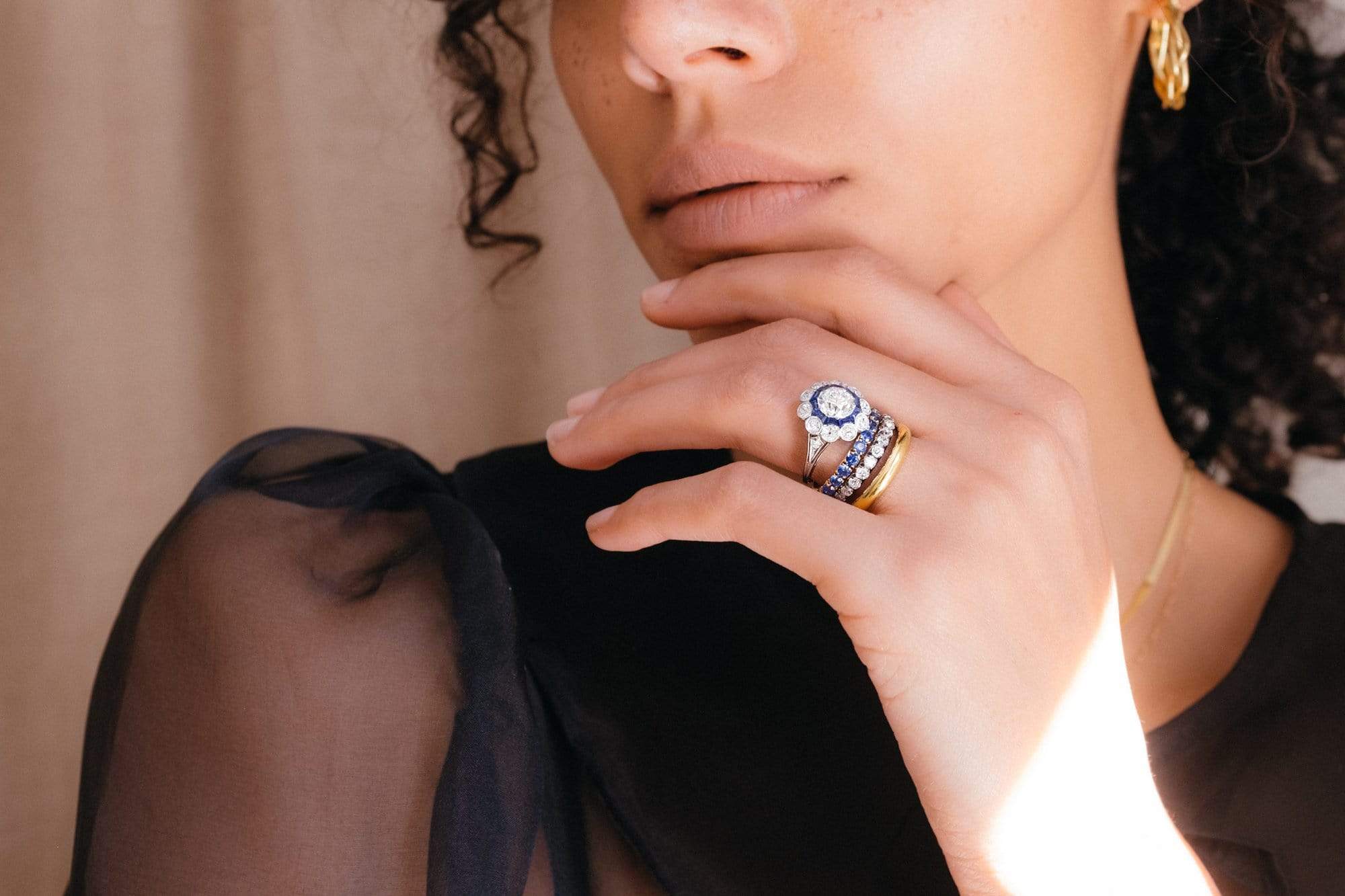Art Deco 1.05 Carat Diamond & Sapphire French Ring - Image 7