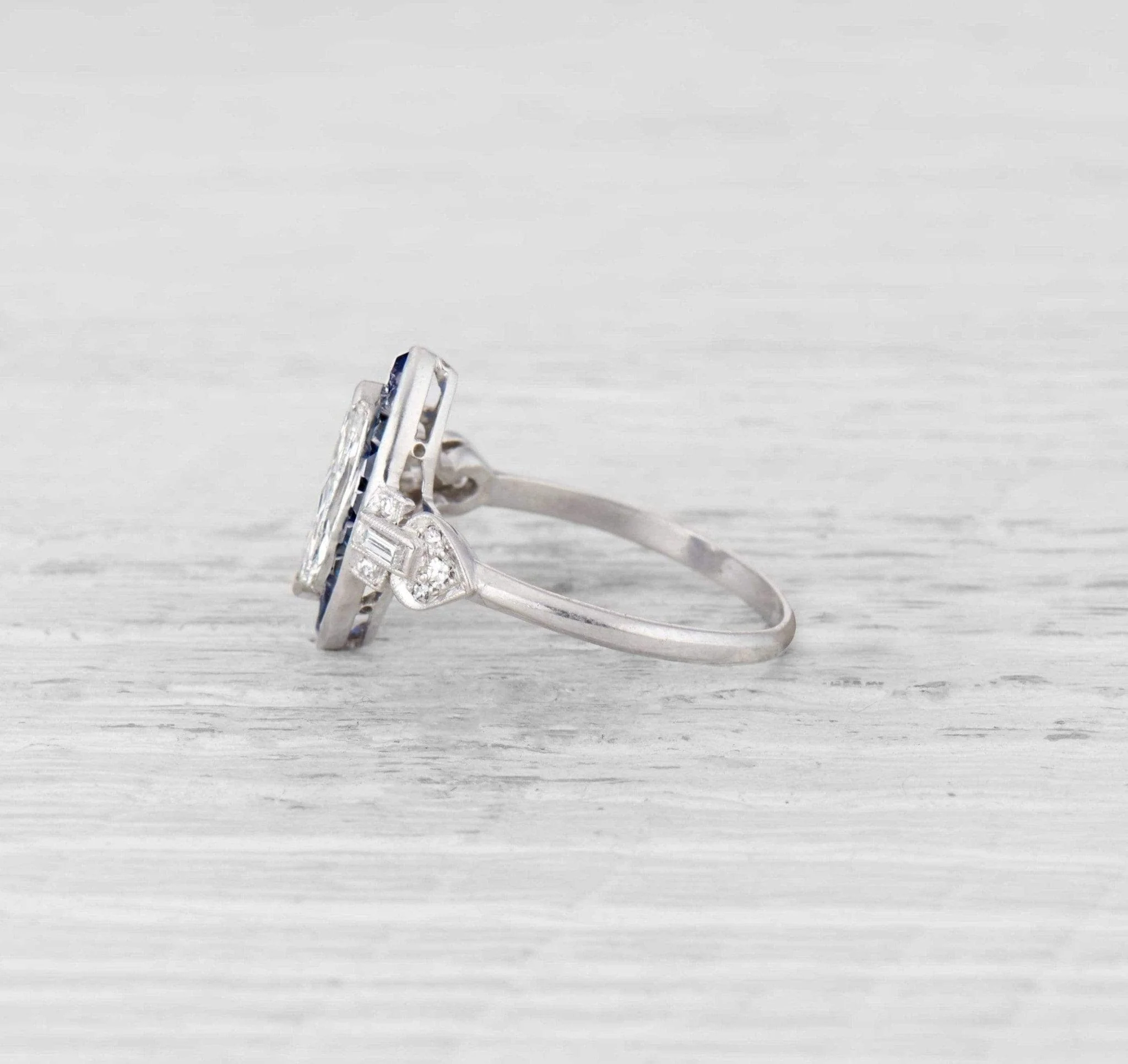 1.07 Carat Art Deco Diamond and Sapphire Engagement Ring - Image 3