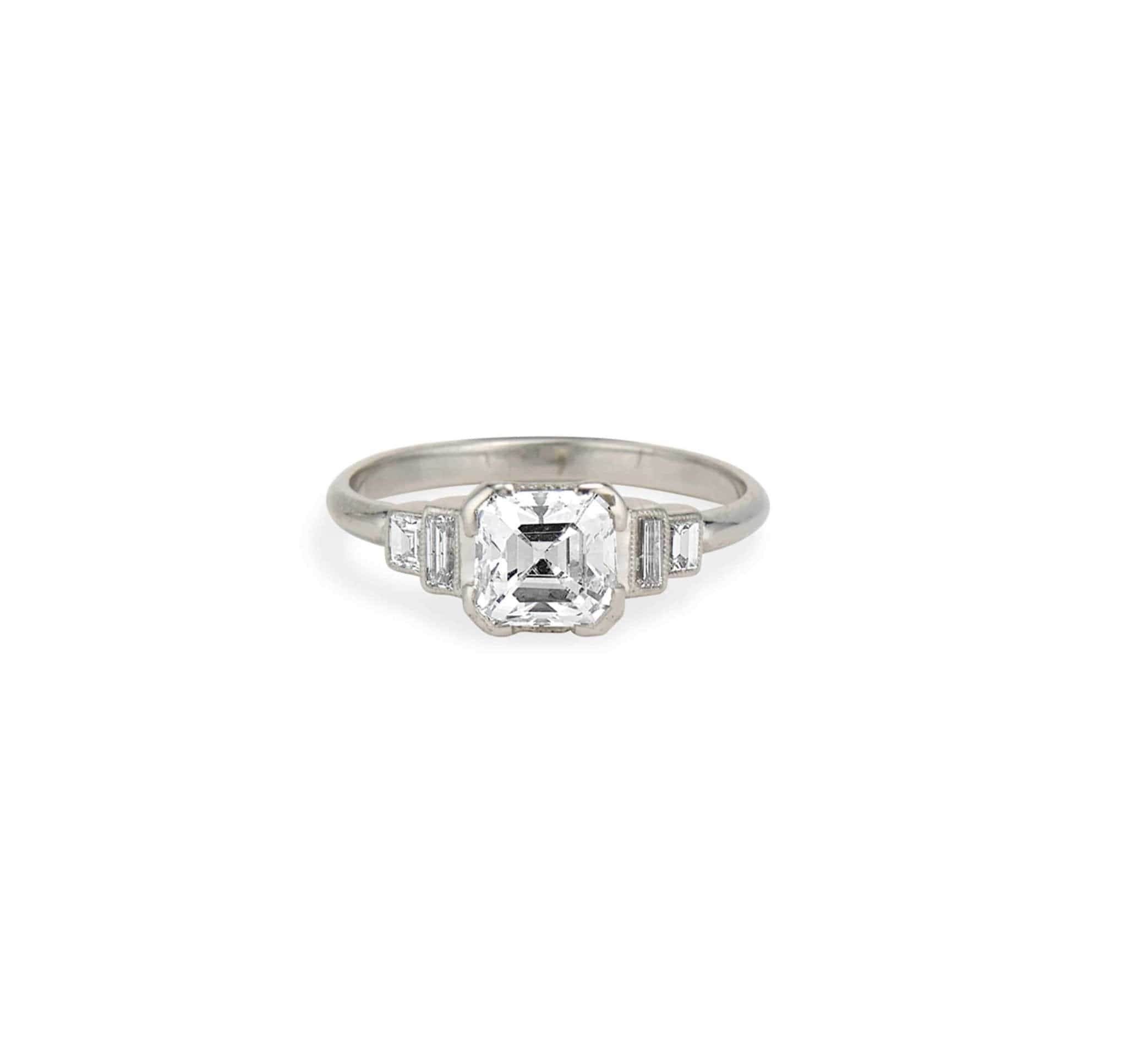 1.08 Carat Art Deco Asscher Cut Diamond Engagement Ring - Image 2