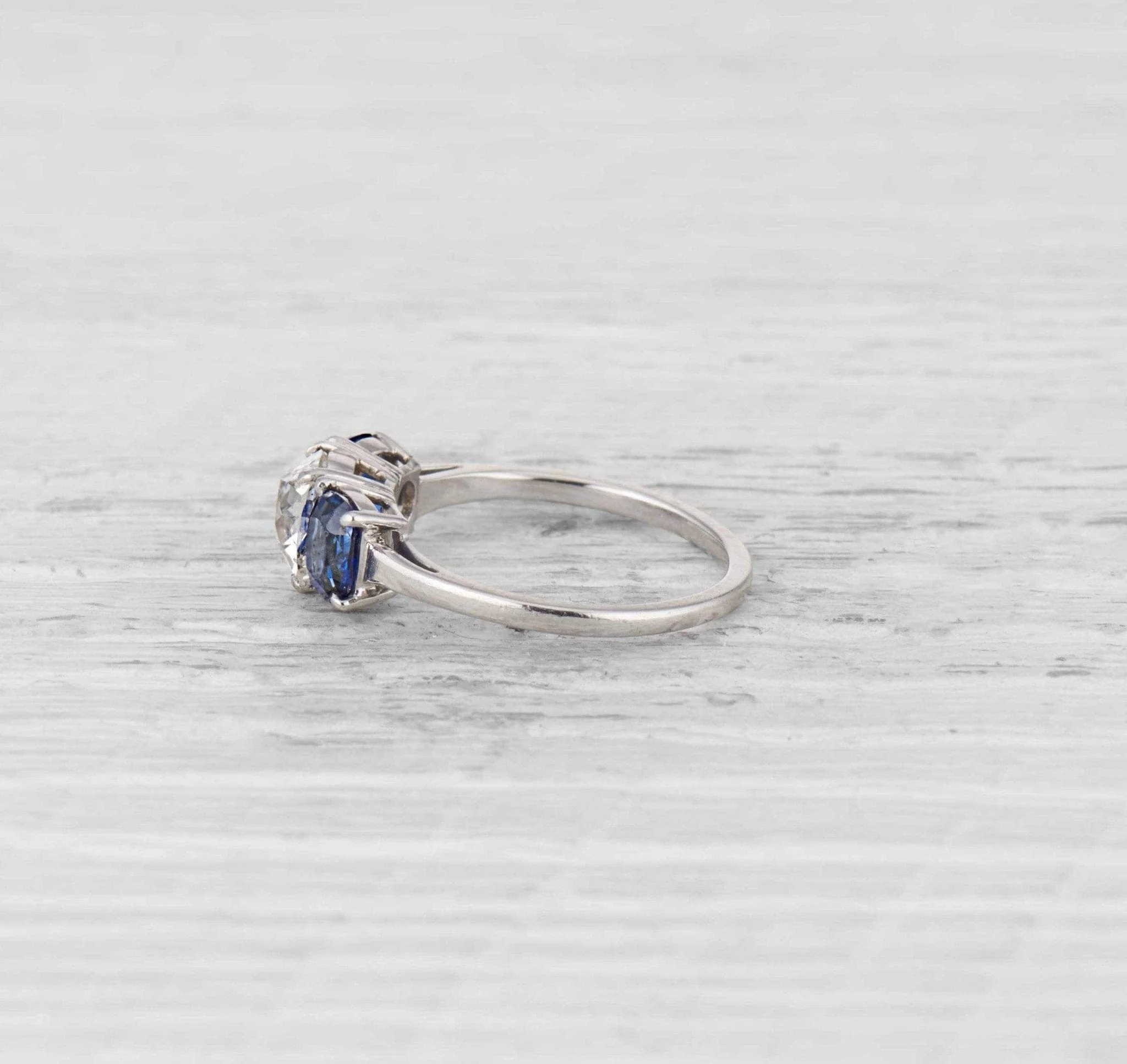 1.12 Carat Art Deco Diamond and Sapphire Three Stone Ring - Image 3