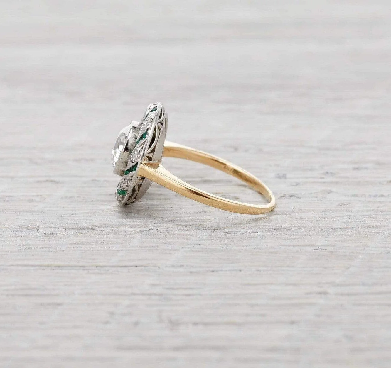 1.15 Carat Edwardian Diamond and Emerald Engagement Ring - Image 3