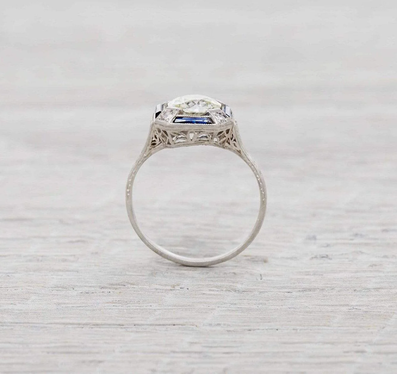 1.17 Carat Art Deco Diamond and Sapphire Engagement Ring - Image 4