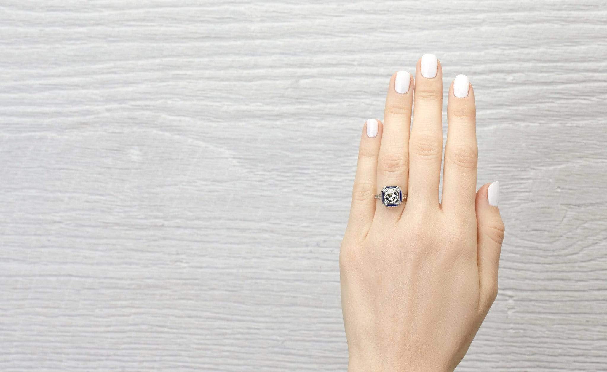 1.17 Carat Art Deco Diamond and Sapphire Engagement Ring - Image 5