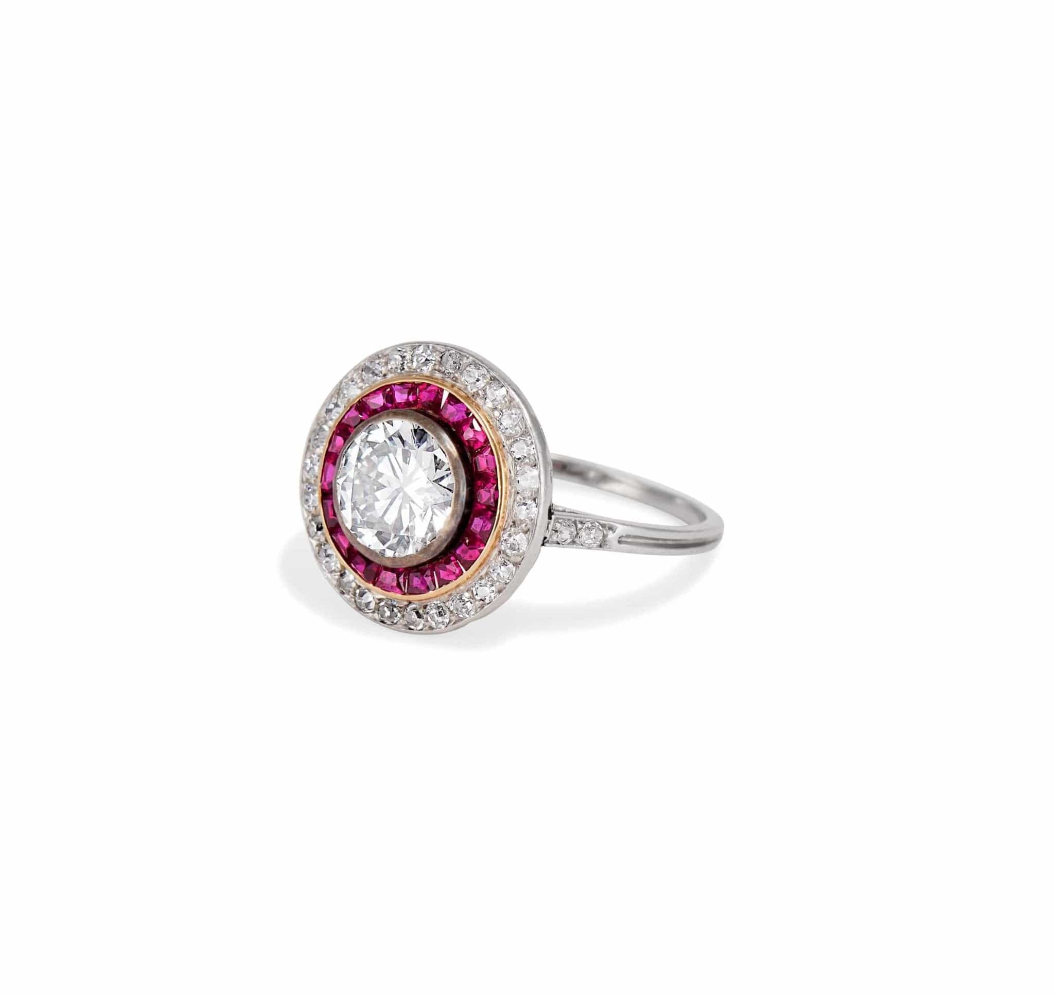 Art Deco 1.20 Carat Diamond & Ruby Target Ring - Image 3