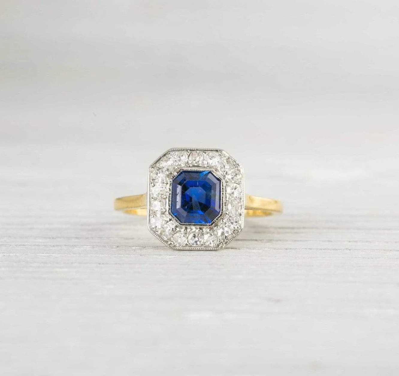 1.20 Carat Vintage Edwardian Sapphire & Diamond Cluster Engagement Ring - Image 2