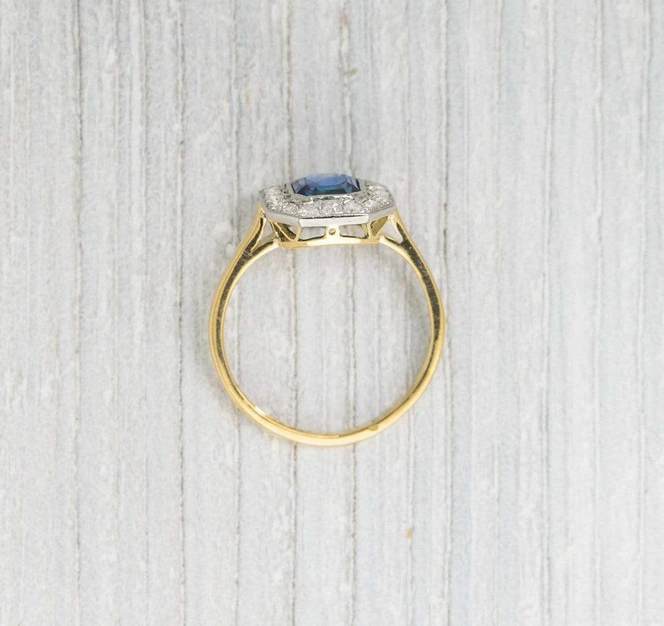 1.20 Carat Vintage Edwardian Sapphire & Diamond Cluster Engagement Ring - Image 4