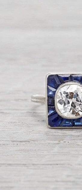 1.22 Carat Art Deco Diamond and Sapphire Engagement Ring - Image 2
