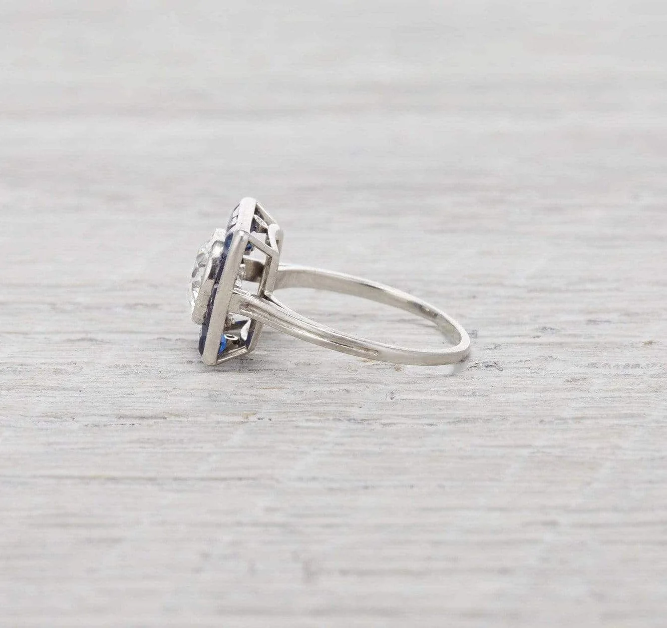 1.22 Carat Art Deco Diamond and Sapphire Engagement Ring - Image 3