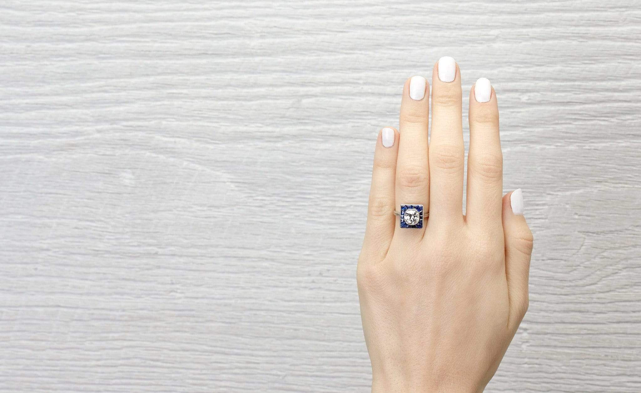 1.22 Carat Art Deco Diamond and Sapphire Engagement Ring - Image 5