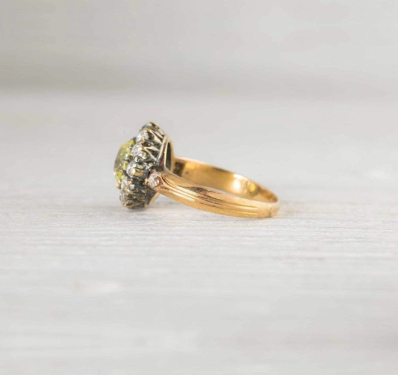 1.29 Carat Antique Cushion Cut Yellow Diamond Cluster Engagement Ring - Image 3