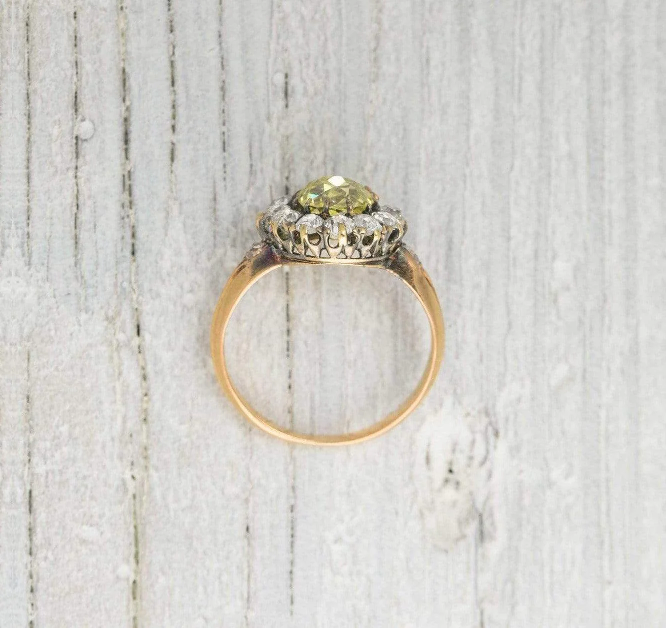 1.29 Carat Antique Cushion Cut Yellow Diamond Cluster Engagement Ring - Image 4
