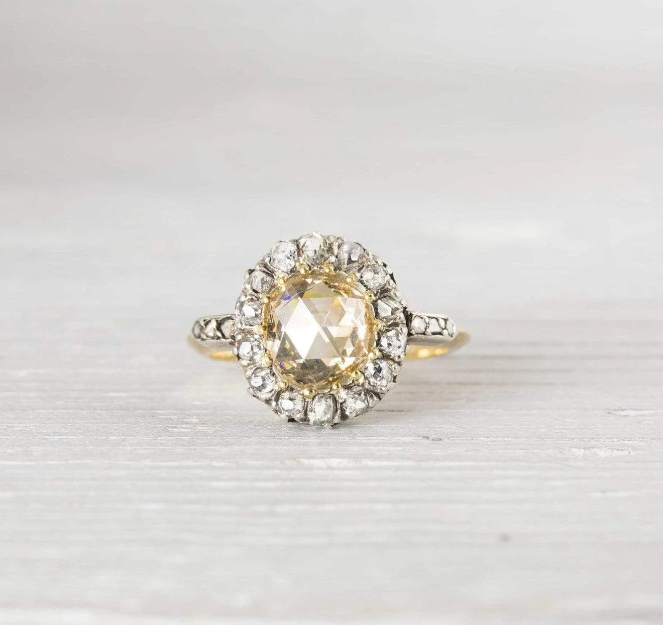 1.35 Carat Antique Edwardian Yellow-Brown Rose Cut Diamond Engagement Ring - Image 2
