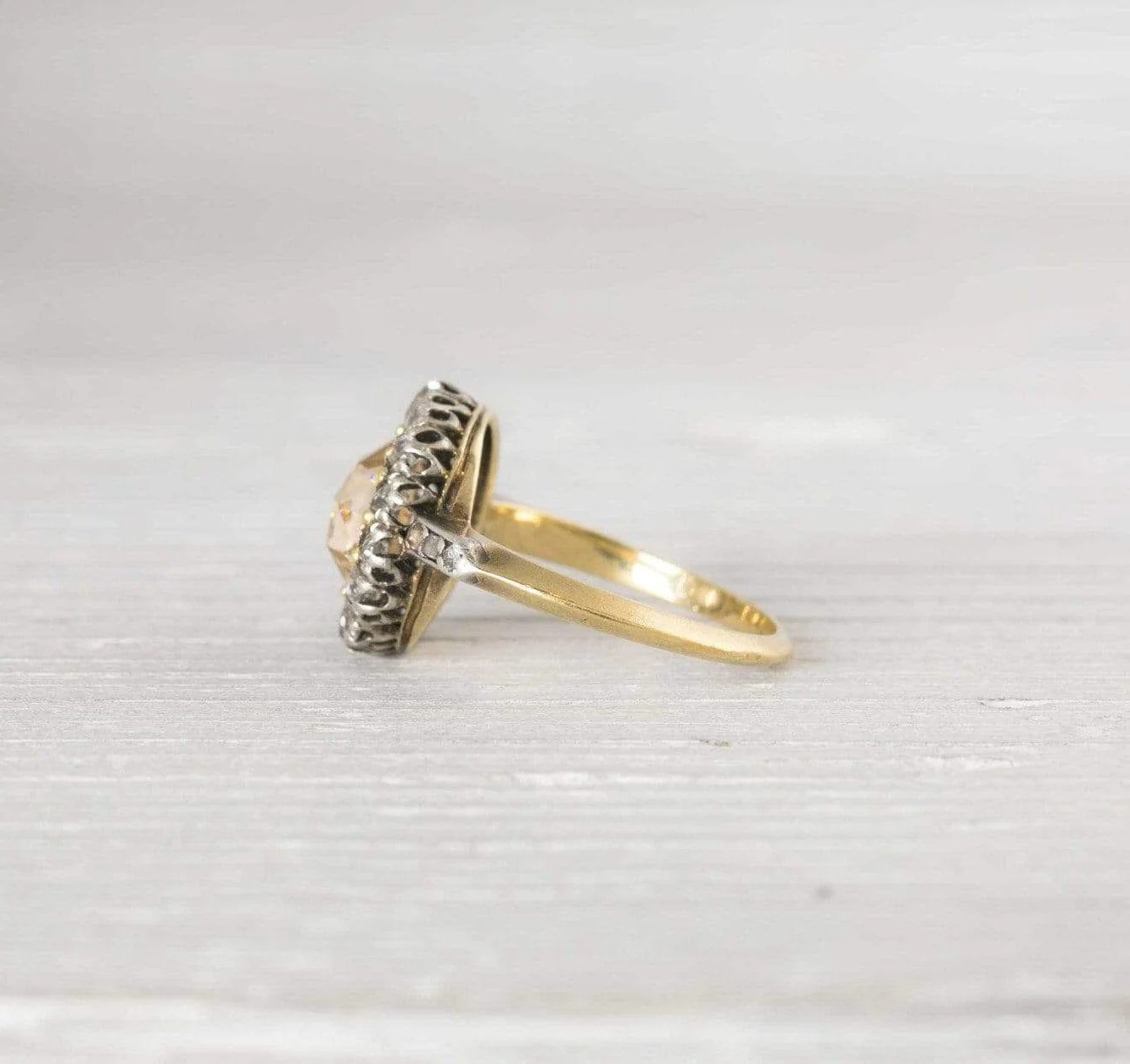 1.35 Carat Antique Edwardian Yellow-Brown Rose Cut Diamond Engagement Ring - Image 3