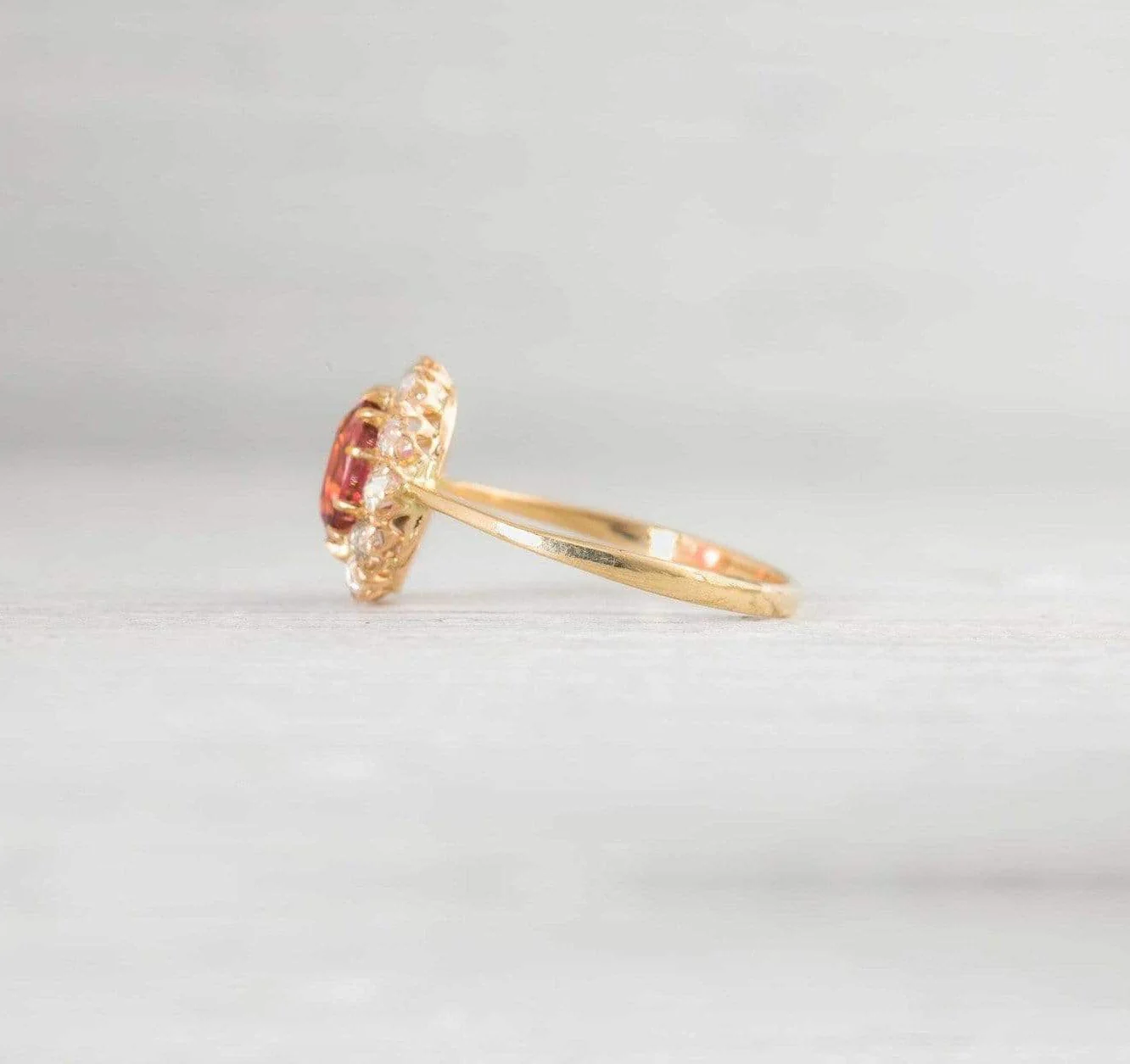 1.50 Carat Antique Victorian Rubelite & Diamond Cluster Engagement Ring - Image 3