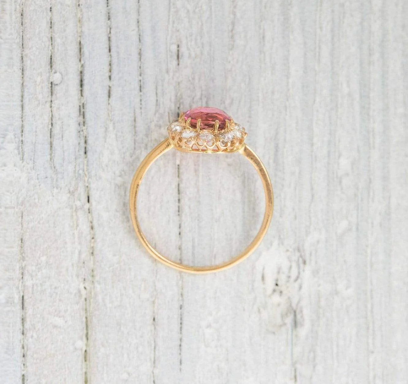 1.50 Carat Antique Victorian Rubelite & Diamond Cluster Engagement Ring - Image 4