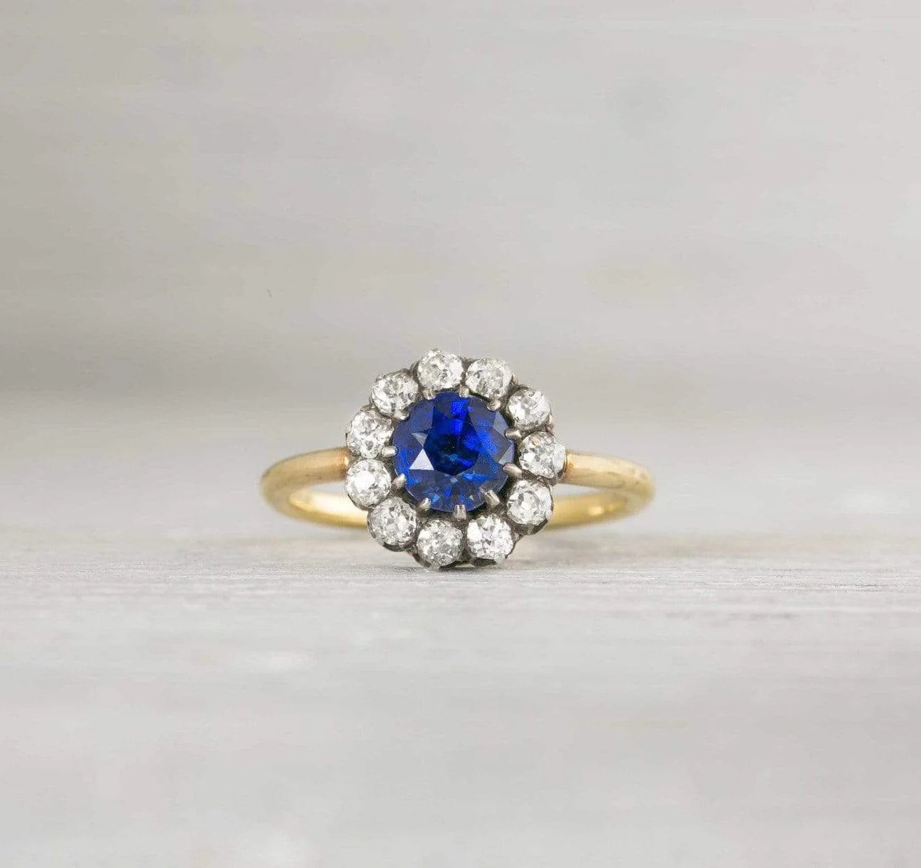1.50 Carat Antique Victorian Sapphire & Diamond Cluster Engagement Ring - Image 2