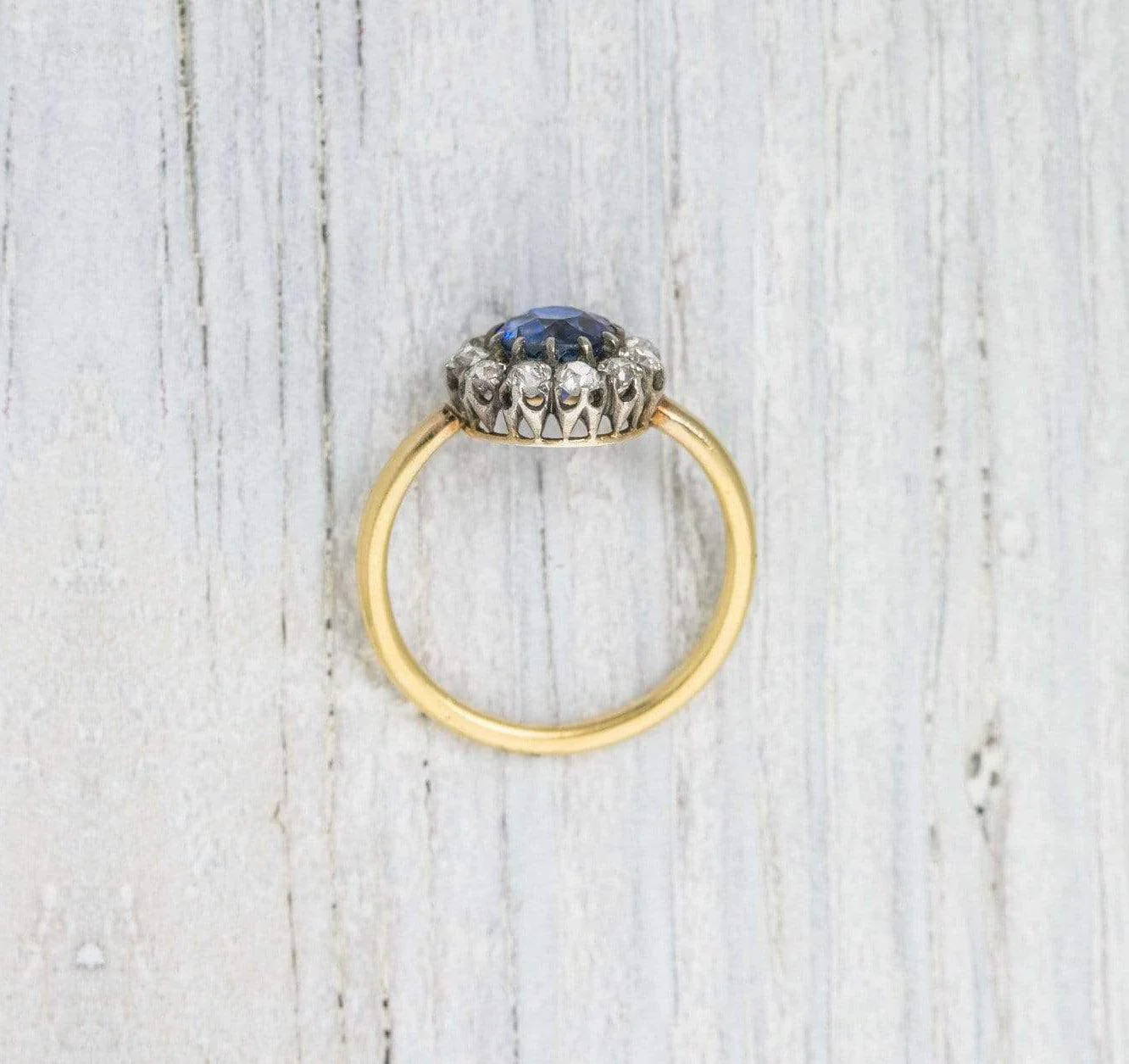 1.50 Carat Antique Victorian Sapphire & Diamond Cluster Engagement Ring - Image 4