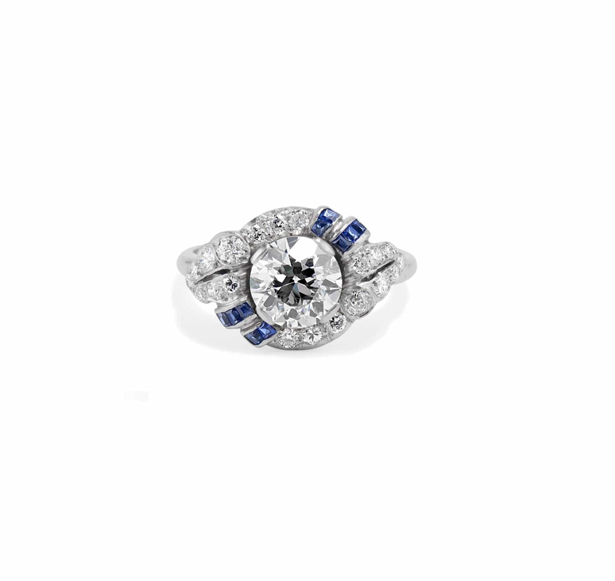 1.63 Carat Art Deco William Barthman Diamond and Sapphire Ring - Image 2