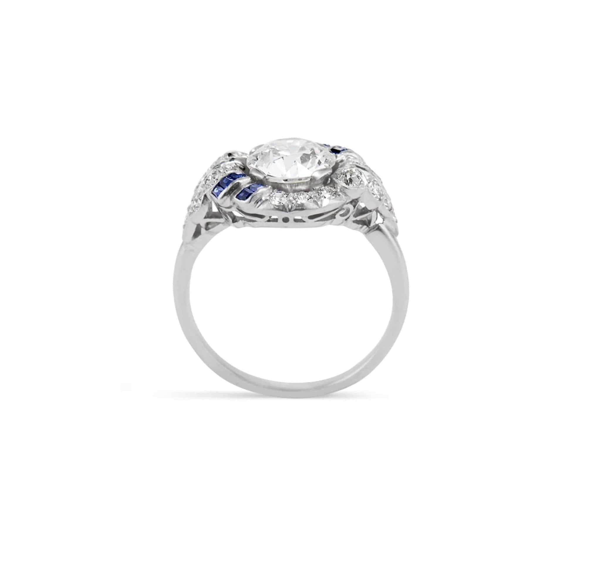 1.63 Carat Art Deco William Barthman Diamond and Sapphire Ring - Image 4
