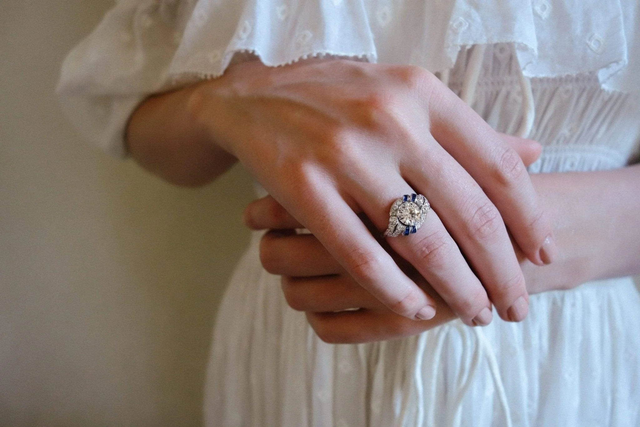 1.63 Carat Art Deco William Barthman Diamond and Sapphire Ring - Image 8