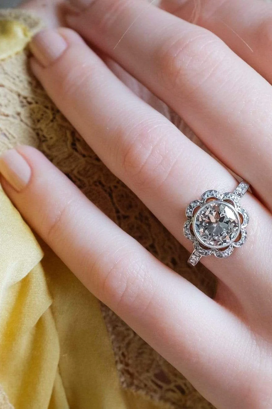1.71 Edwardian Diamond Scalloped Engagement Ring - Image 5