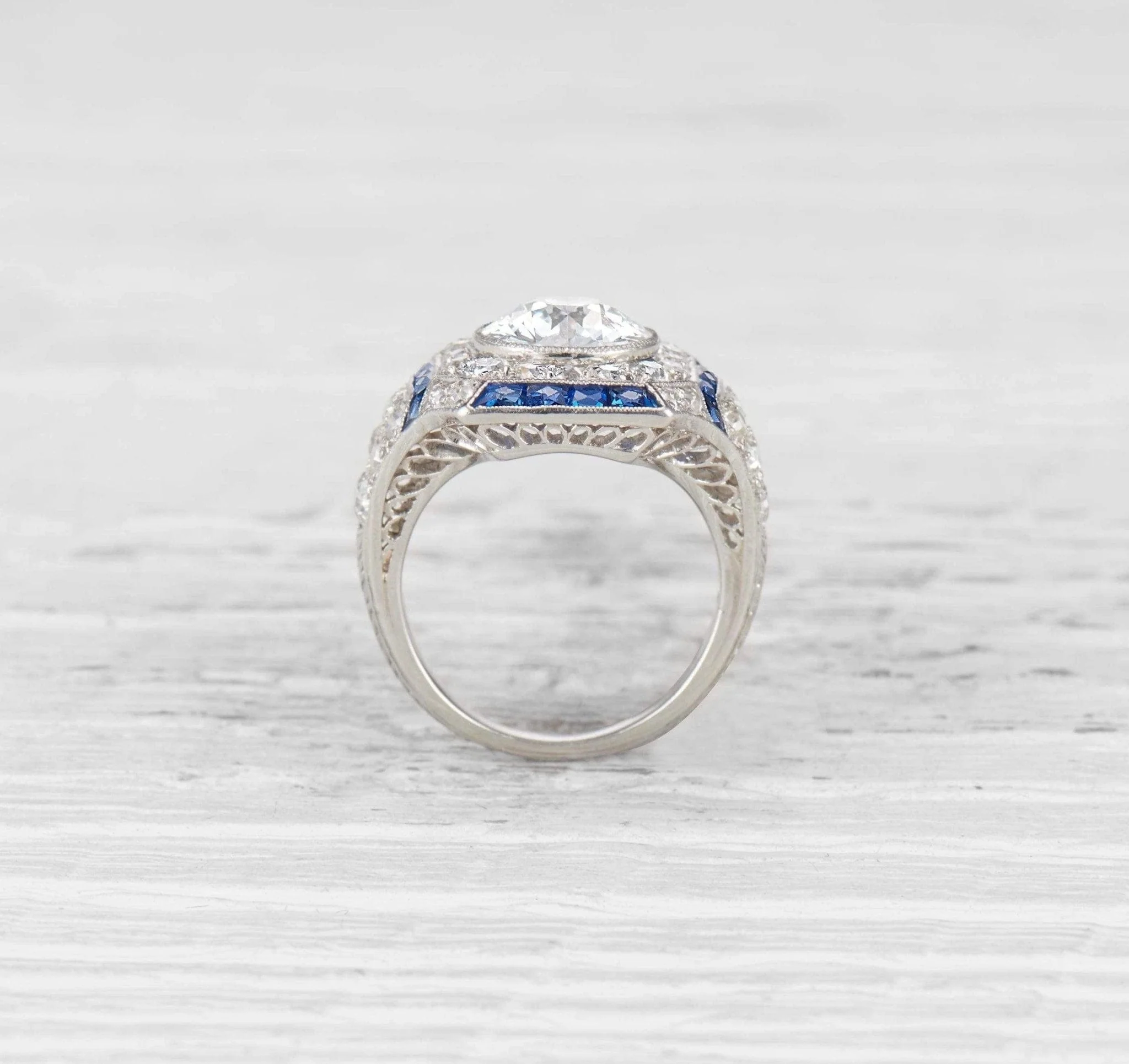 1.82 CARAT ART DECO DIAMOND AND SAPPHIRE ENGAGEMENT RING - Image 4