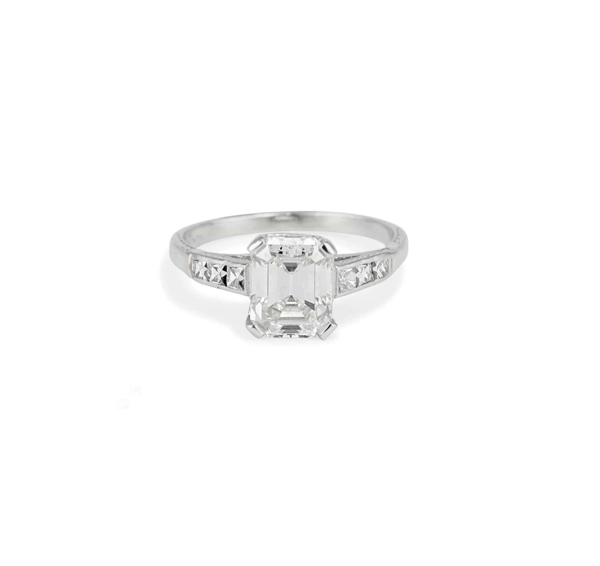 1.91 Carat Vintage Art Deco Emerald Cut Diamond Ring - Image 2