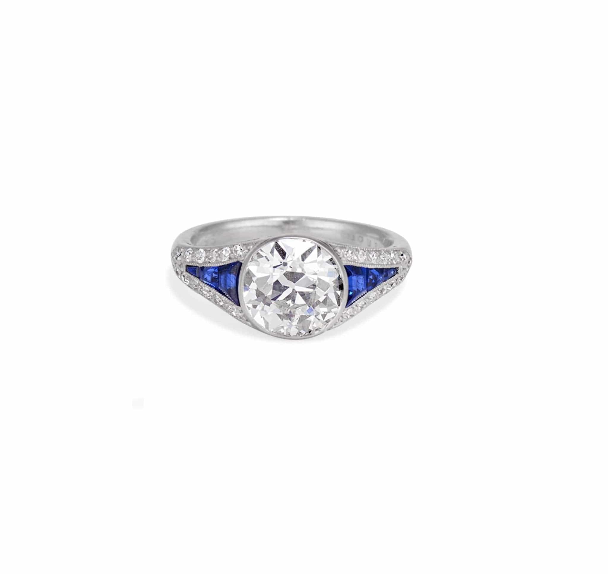 Boucheron Paris Art Deco 1.94 Carat Diamond & Sapphire Ring - Image 2