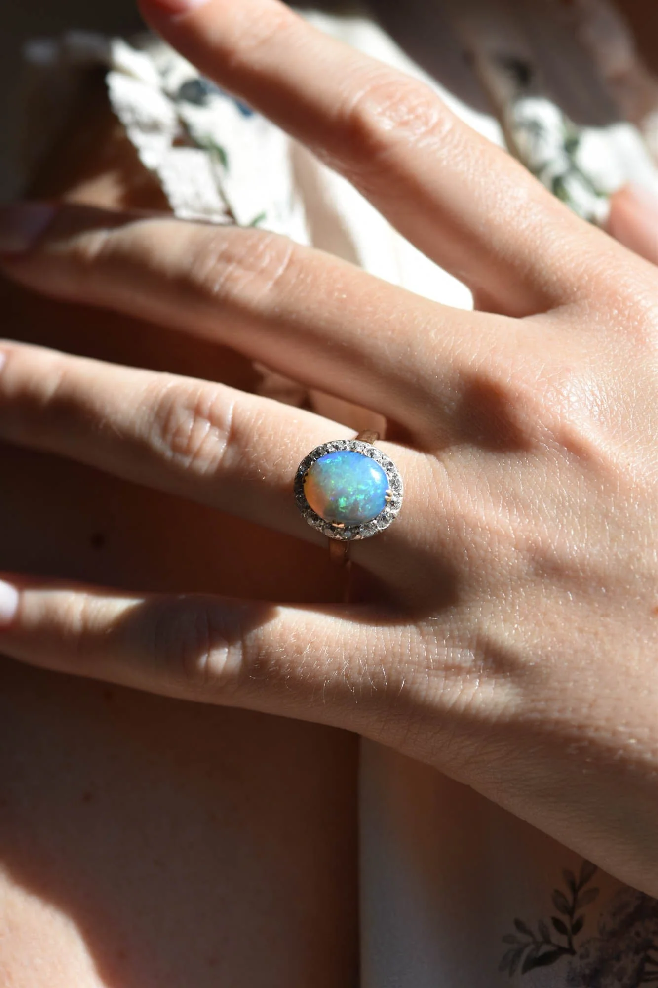 Edwardian Opal and Diamond Antique Cluster Ring - Image 6