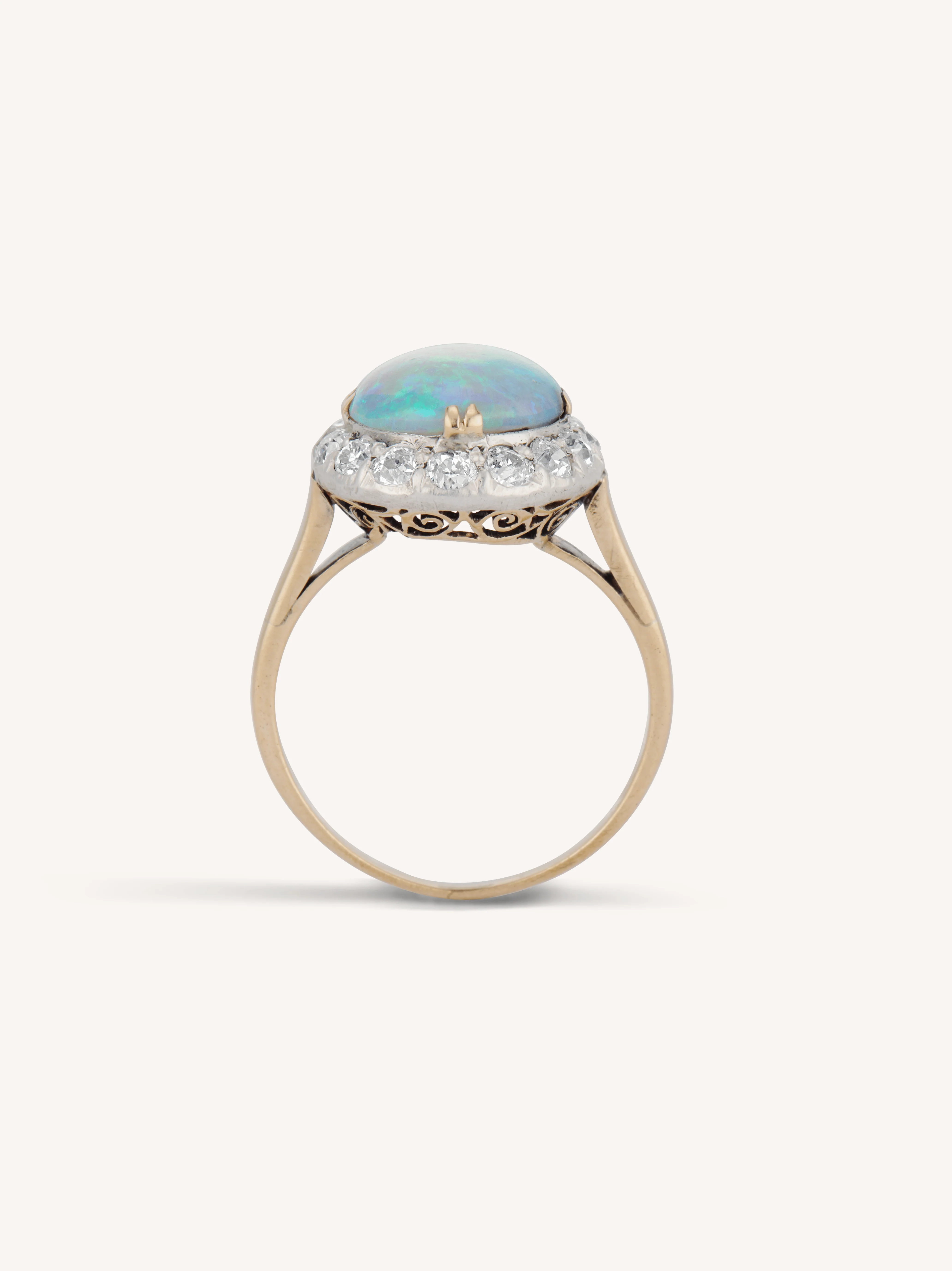 Edwardian Opal and Diamond Antique Cluster Ring - Image 7