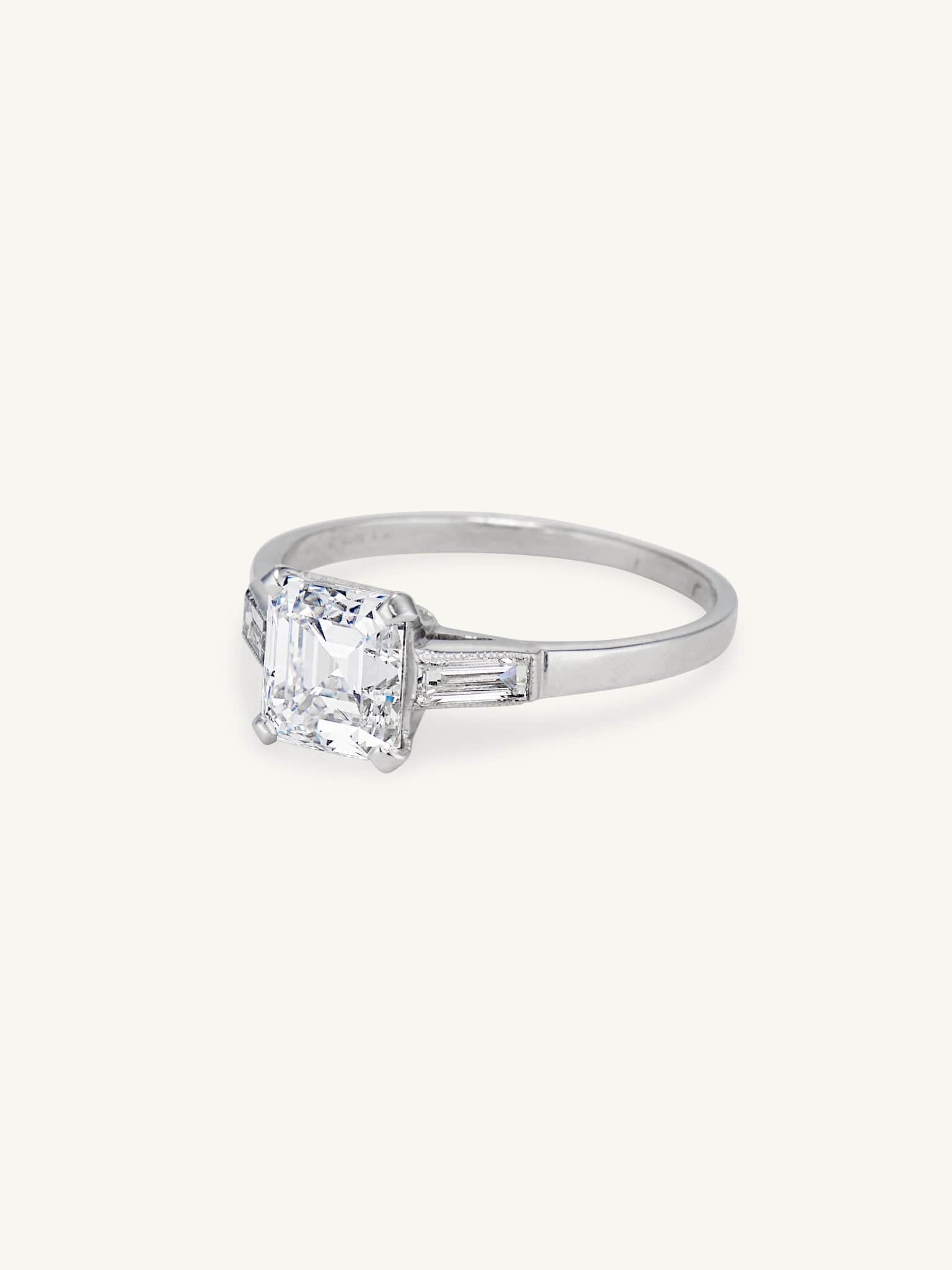 1920s 1.52 Carat Square Emerald Cut Diamond Vintage Engagement Ring - Image 2