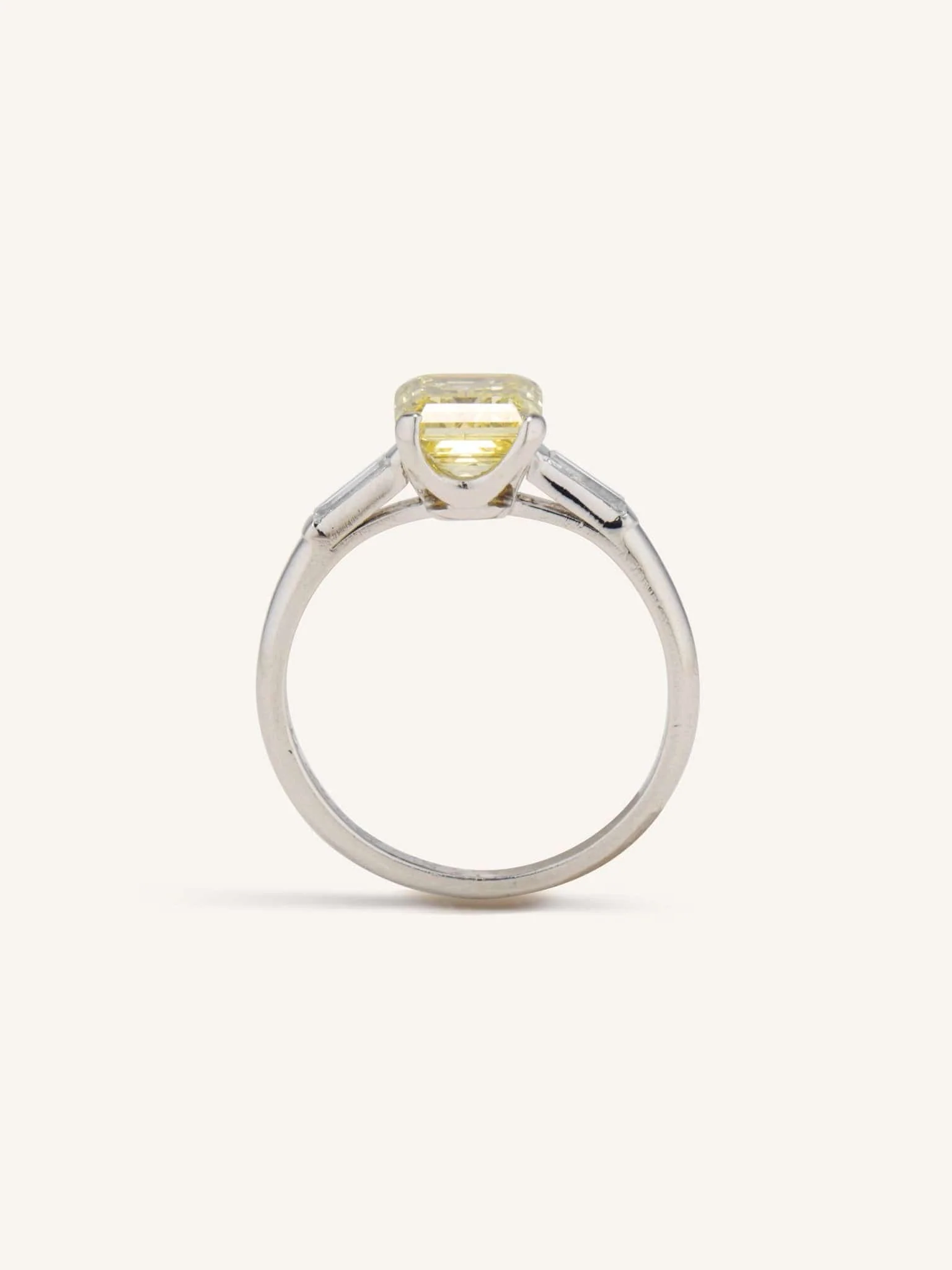 Late Art Deco 1.86 Carat Emerald Cut Intense Fancy Yellow Diamond Engagement Ring - Image 6