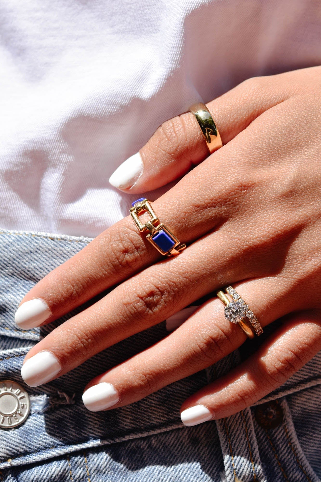 1970s Lapis Lazuli & Gold Link Flexible Ring, France - Image 2