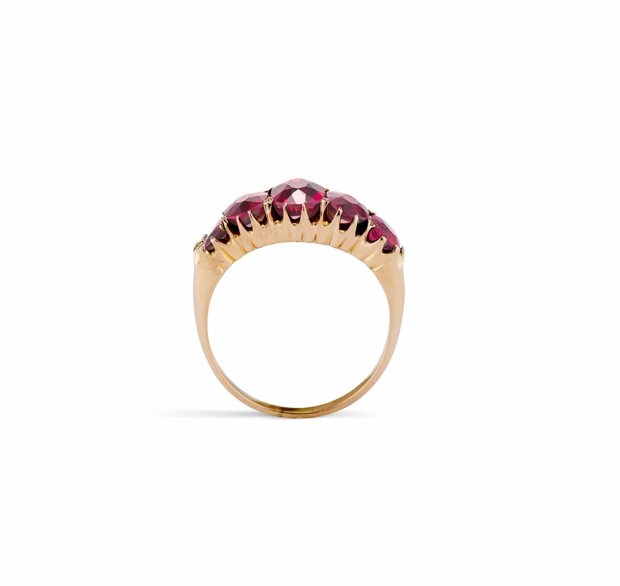 19th Century Victorian Five Stone Garnet and Spinel Ring - Image 4