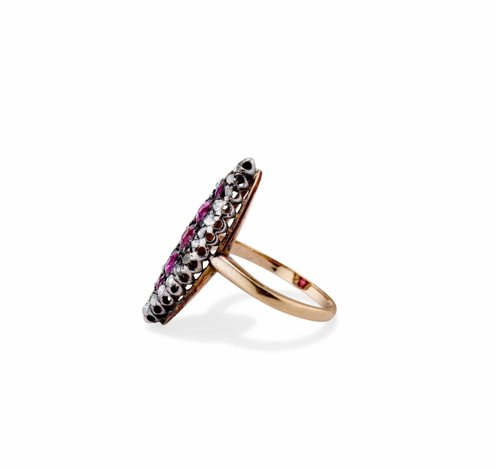19th Century Garnet and Rose-Cut Diamond Navette Ring - Image 3