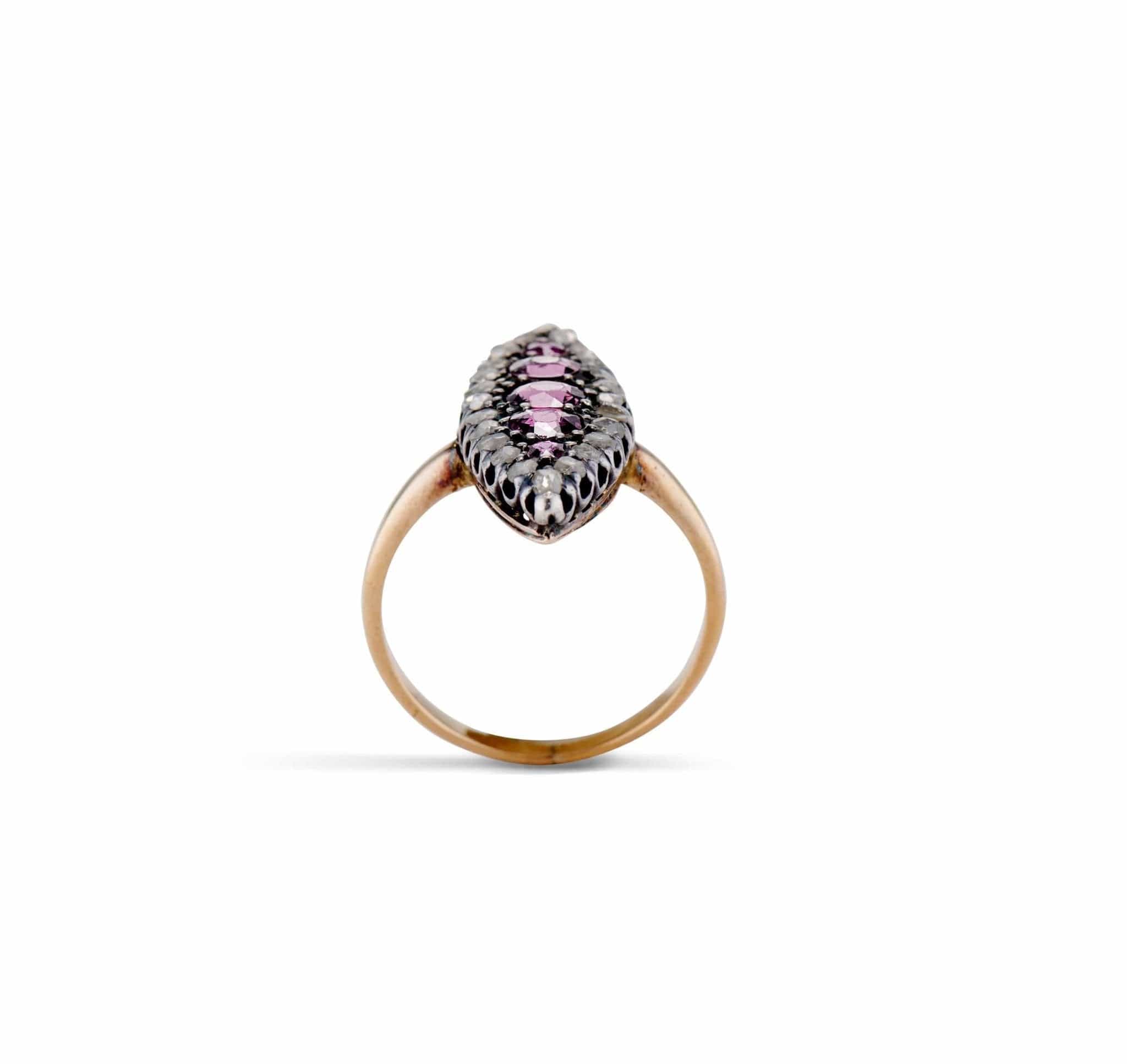 19th Century Garnet and Rose-Cut Diamond Navette Ring - Image 4