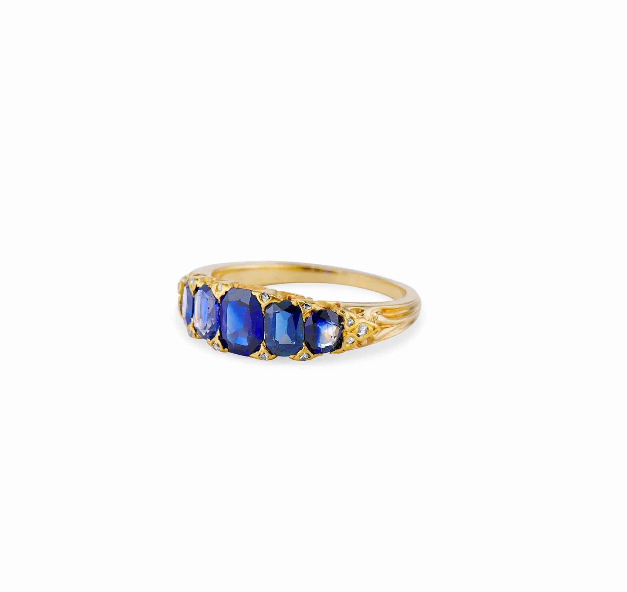 19th Century Victorian Sapphire and Diamond Five Stone Ring - Image 2