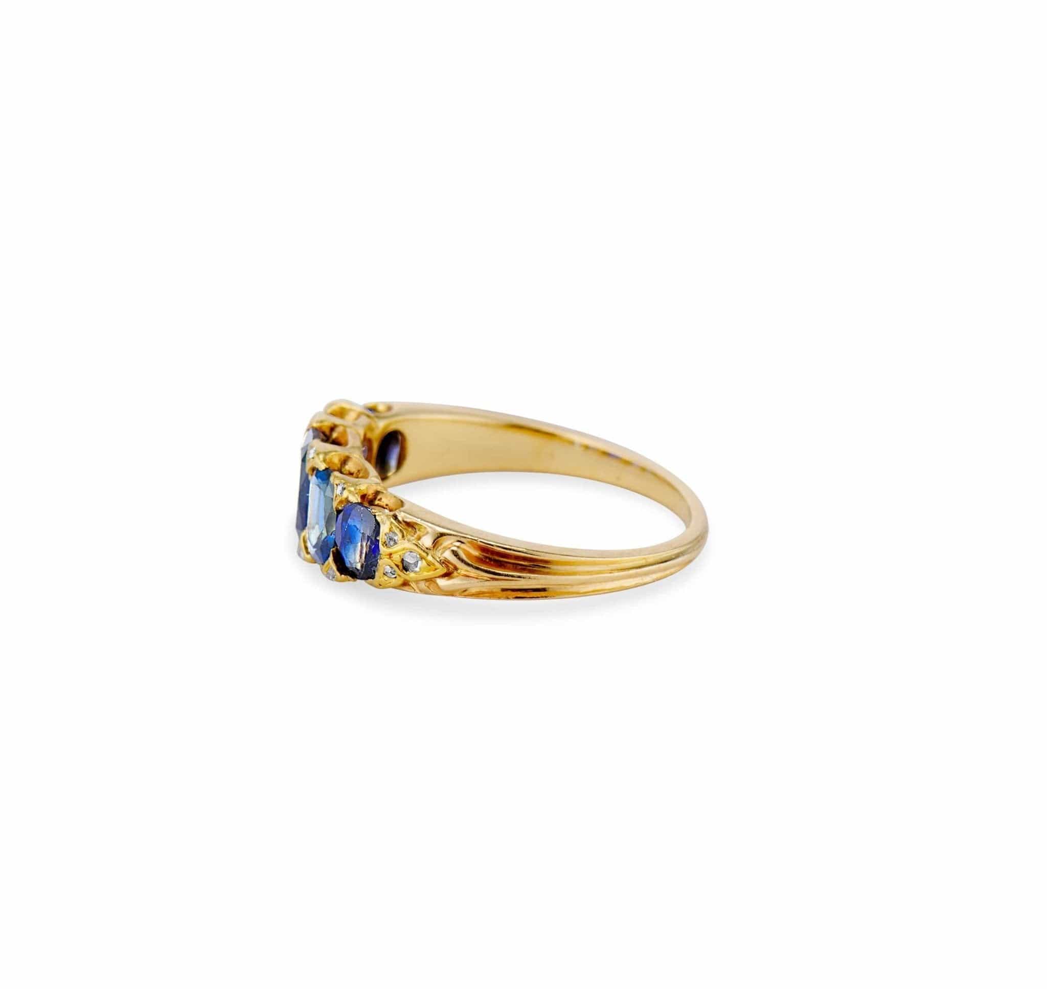 19th Century Victorian Sapphire and Diamond Five Stone Ring - Image 3