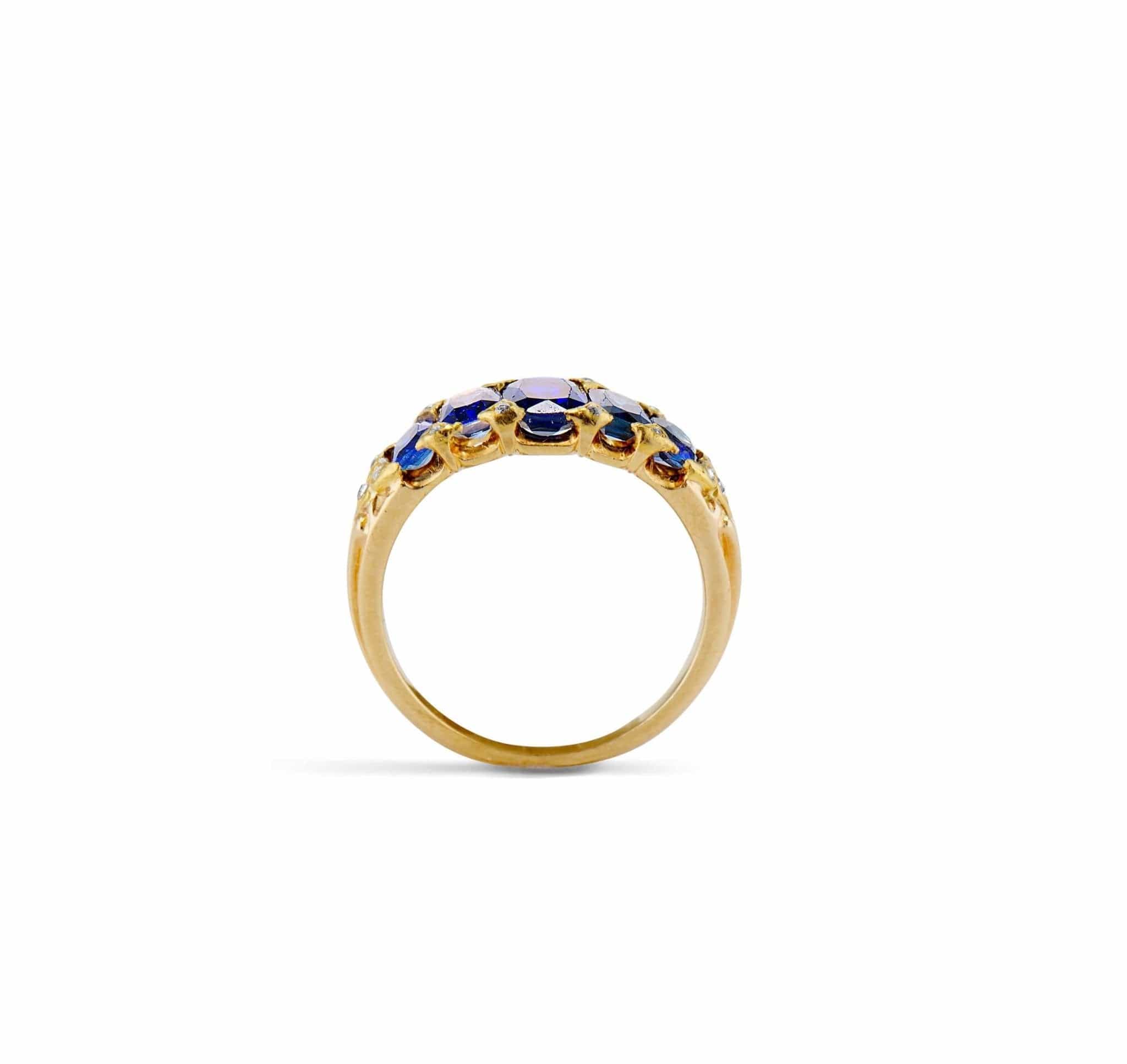 19th Century Victorian Sapphire and Diamond Five Stone Ring - Image 4