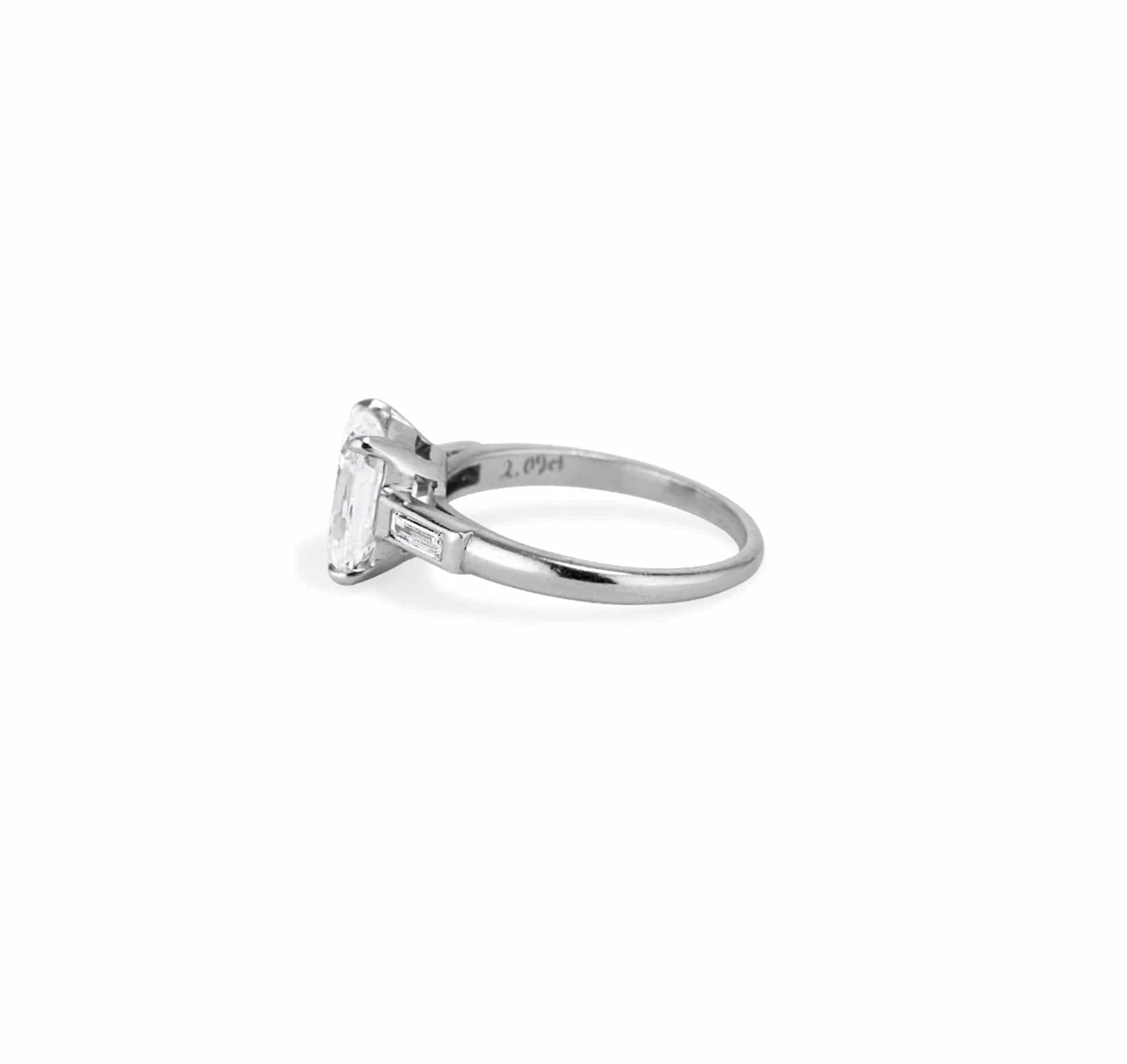 Mid Century 2.09 Carat Elongated Cushion Brilliant Cut Diamond Ring - Image 3