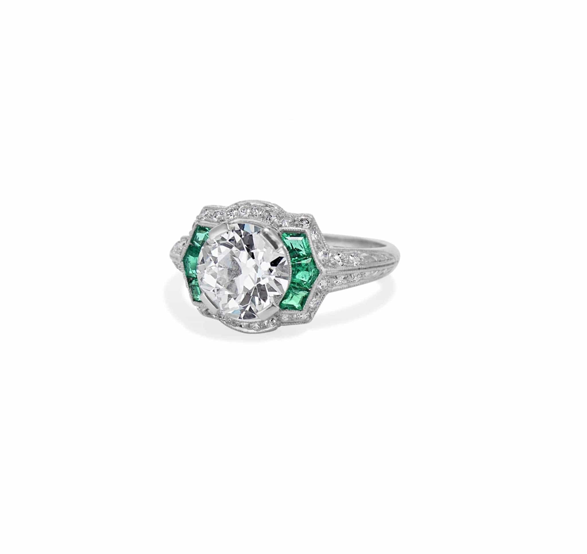 Art Deco 2.12 Carat Diamond & Emerald Ring - Image 2