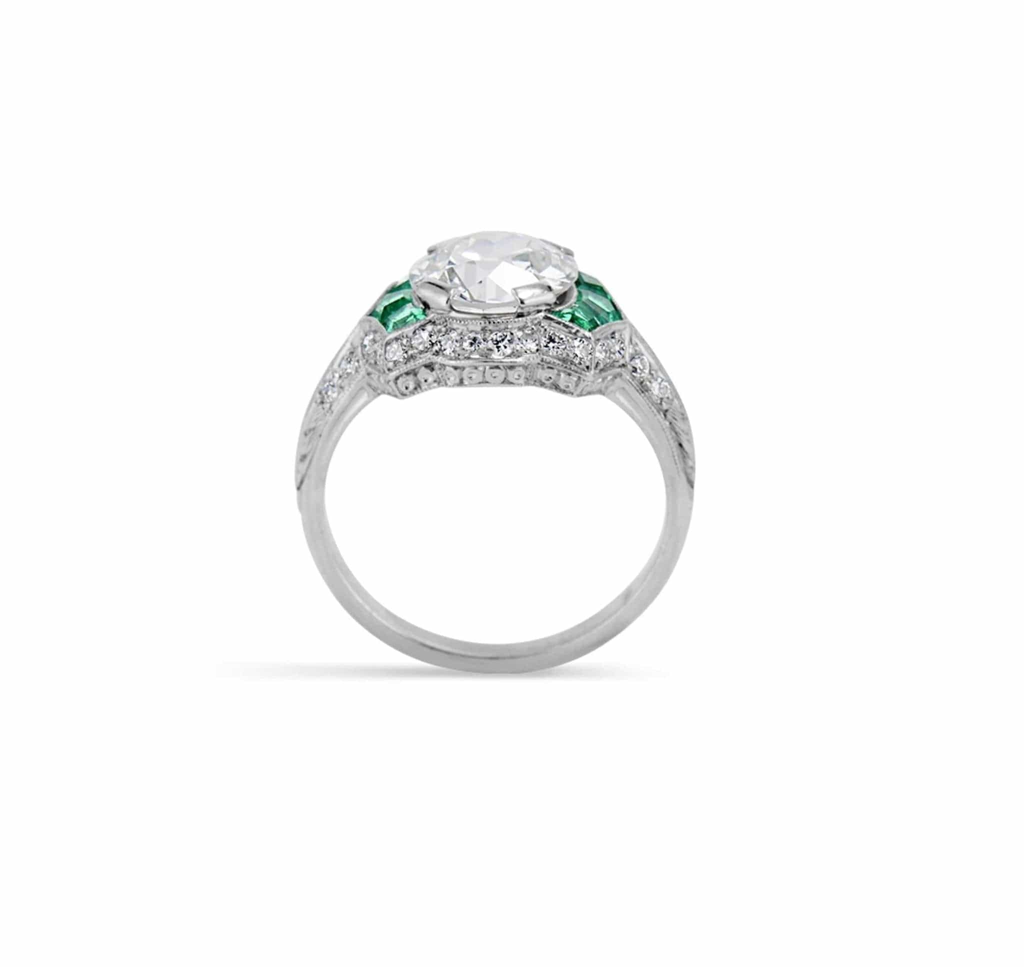 Art Deco 2.12 Carat Diamond & Emerald Ring - Image 4