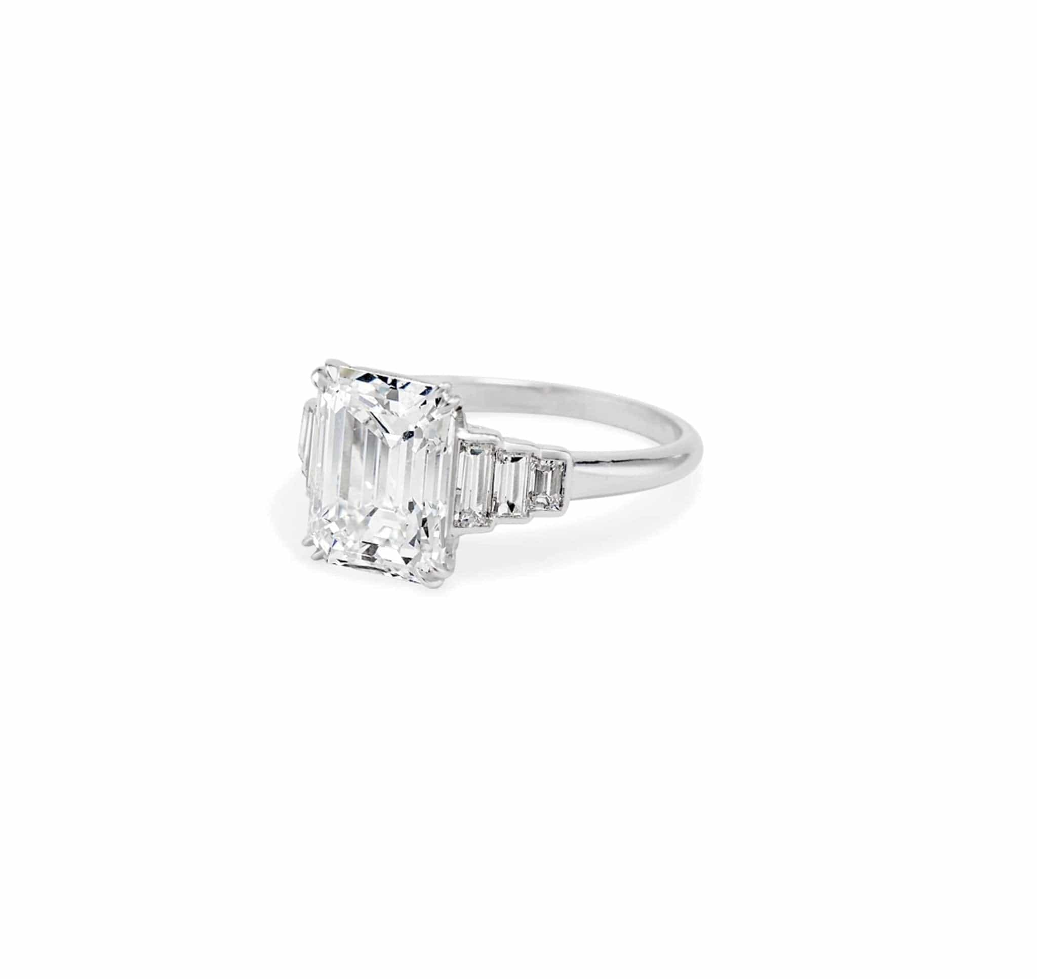 Mid Century 3.23 Carat Emerald Cut Engagement Ring - Image 2